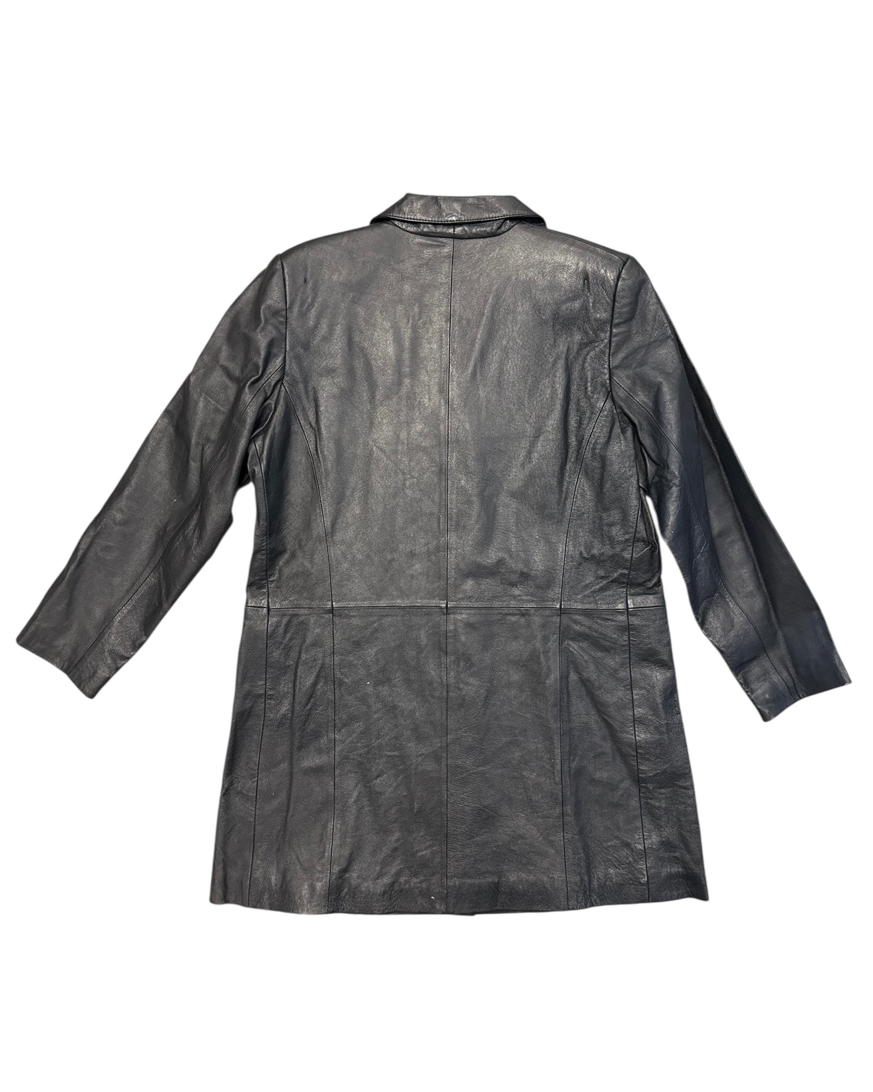 black venezia leather trench jacket, A6