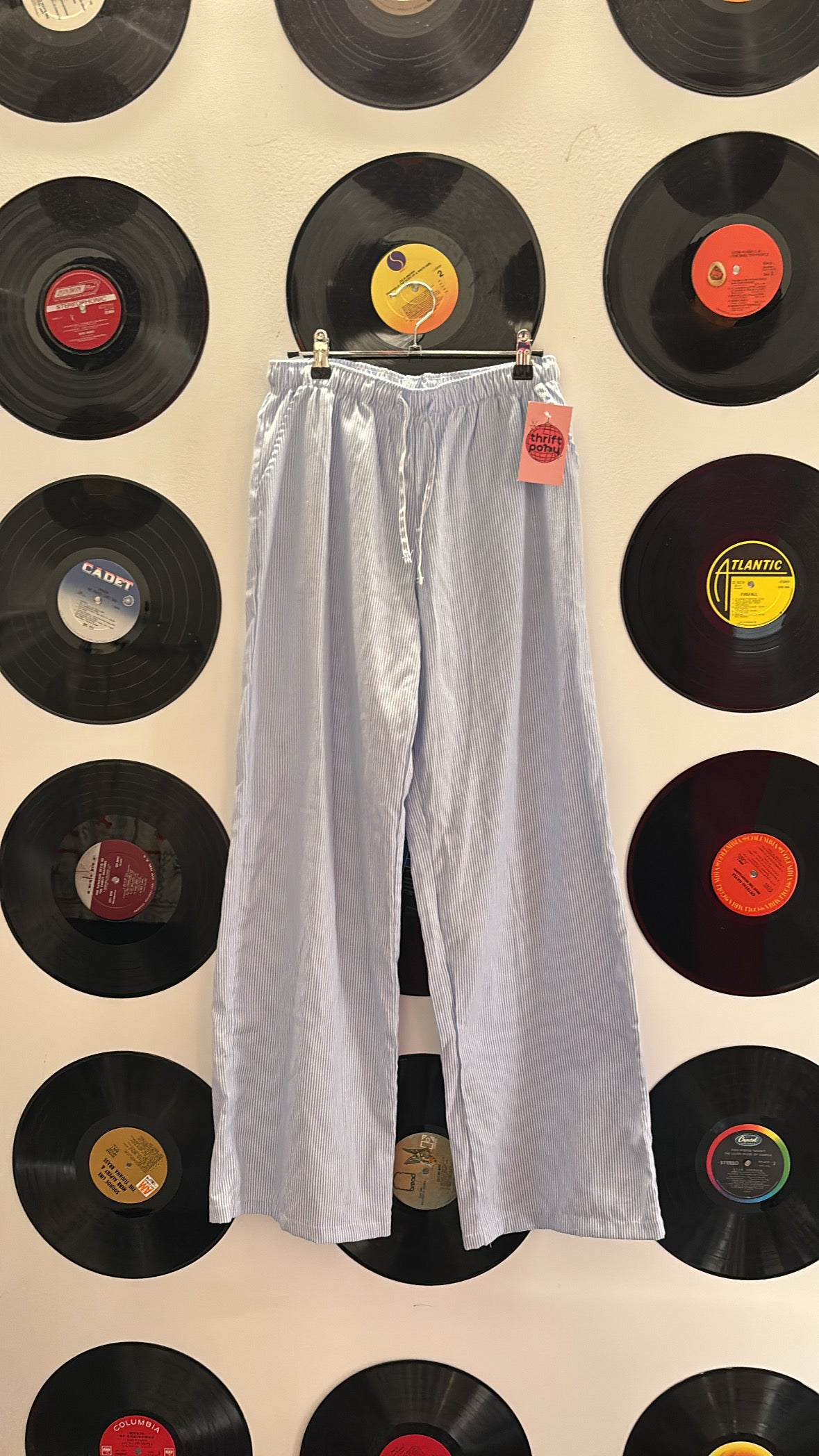 blue white pacsun pinstripe drawstring pants, s