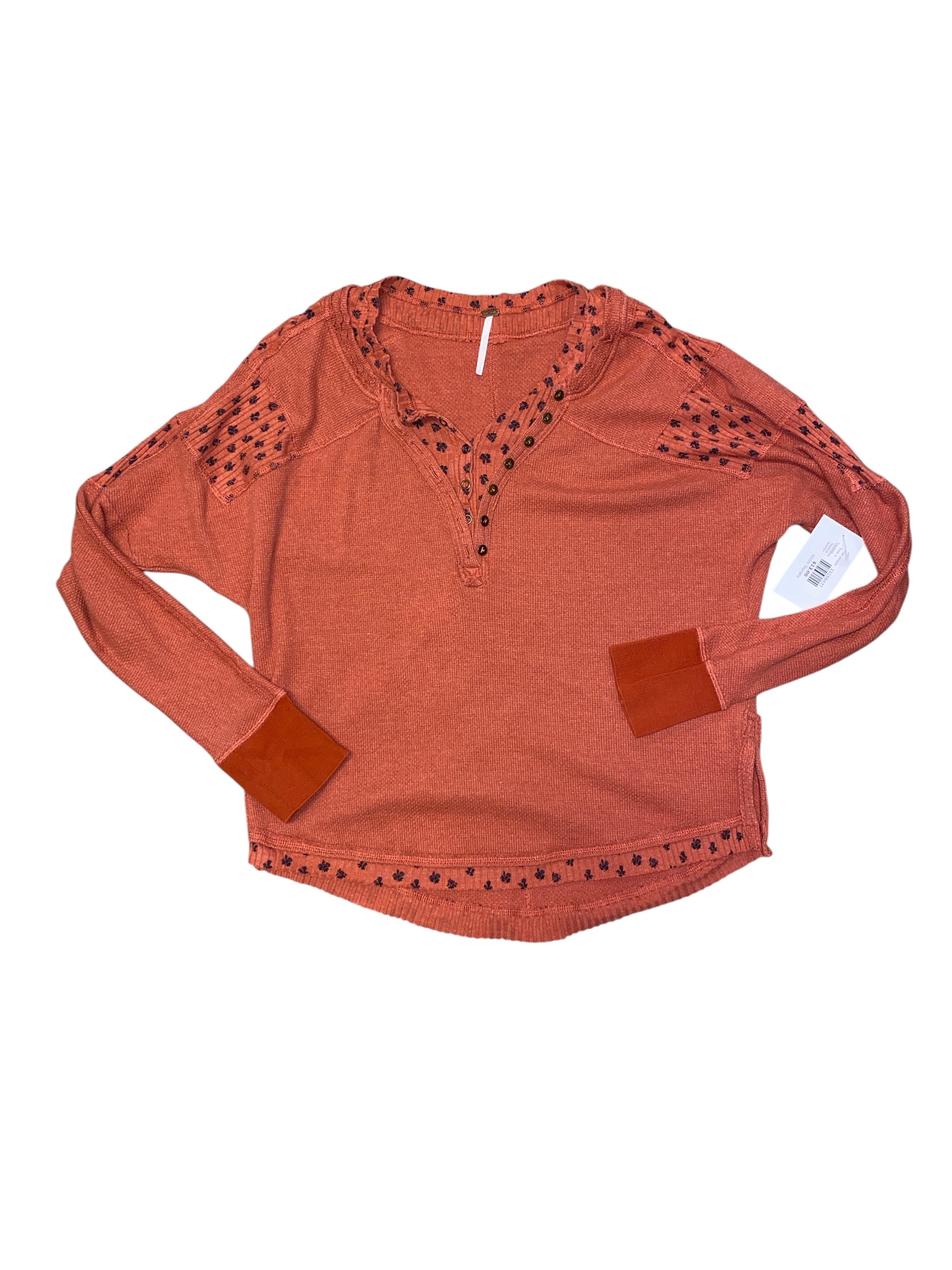 Rust orange free people patchwork layered quarter button ls, s