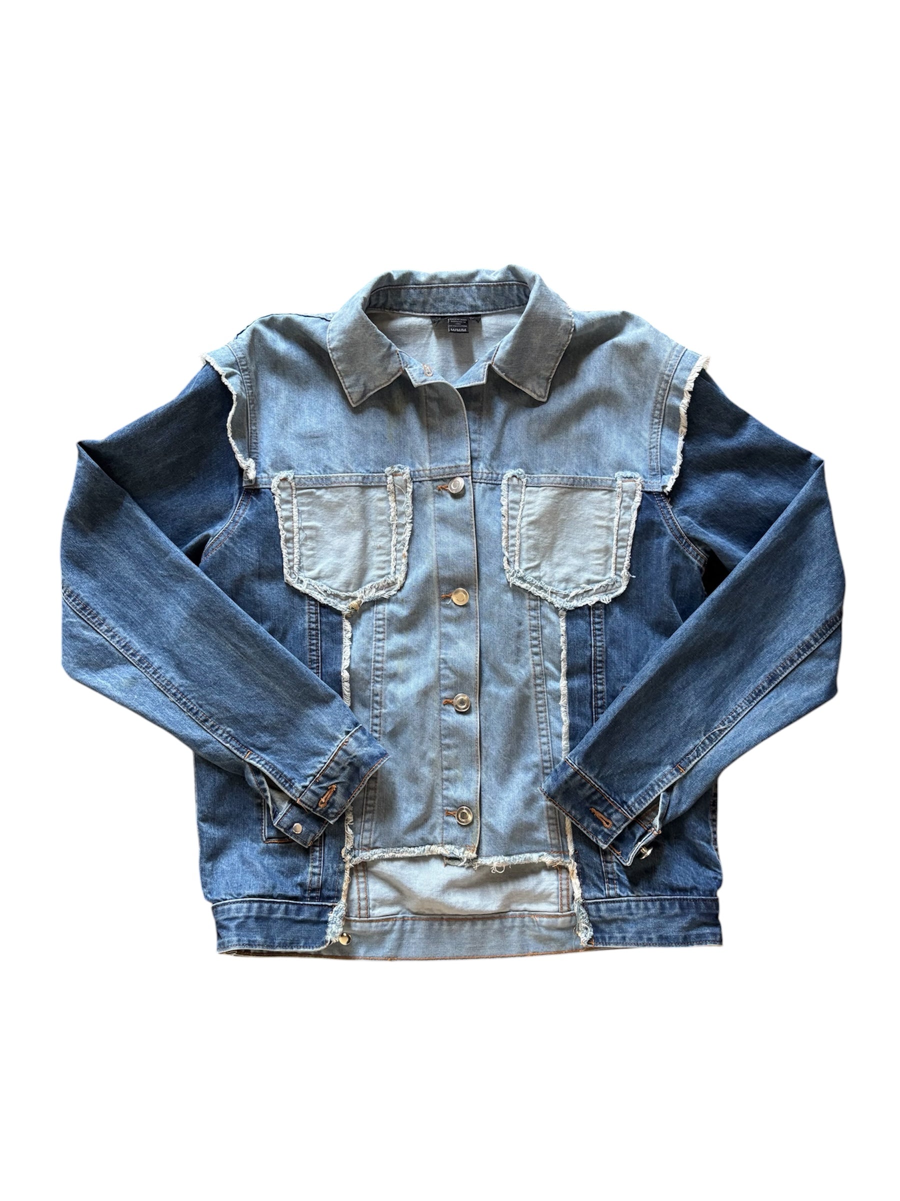 blue kd style patchwork denim jacket, m