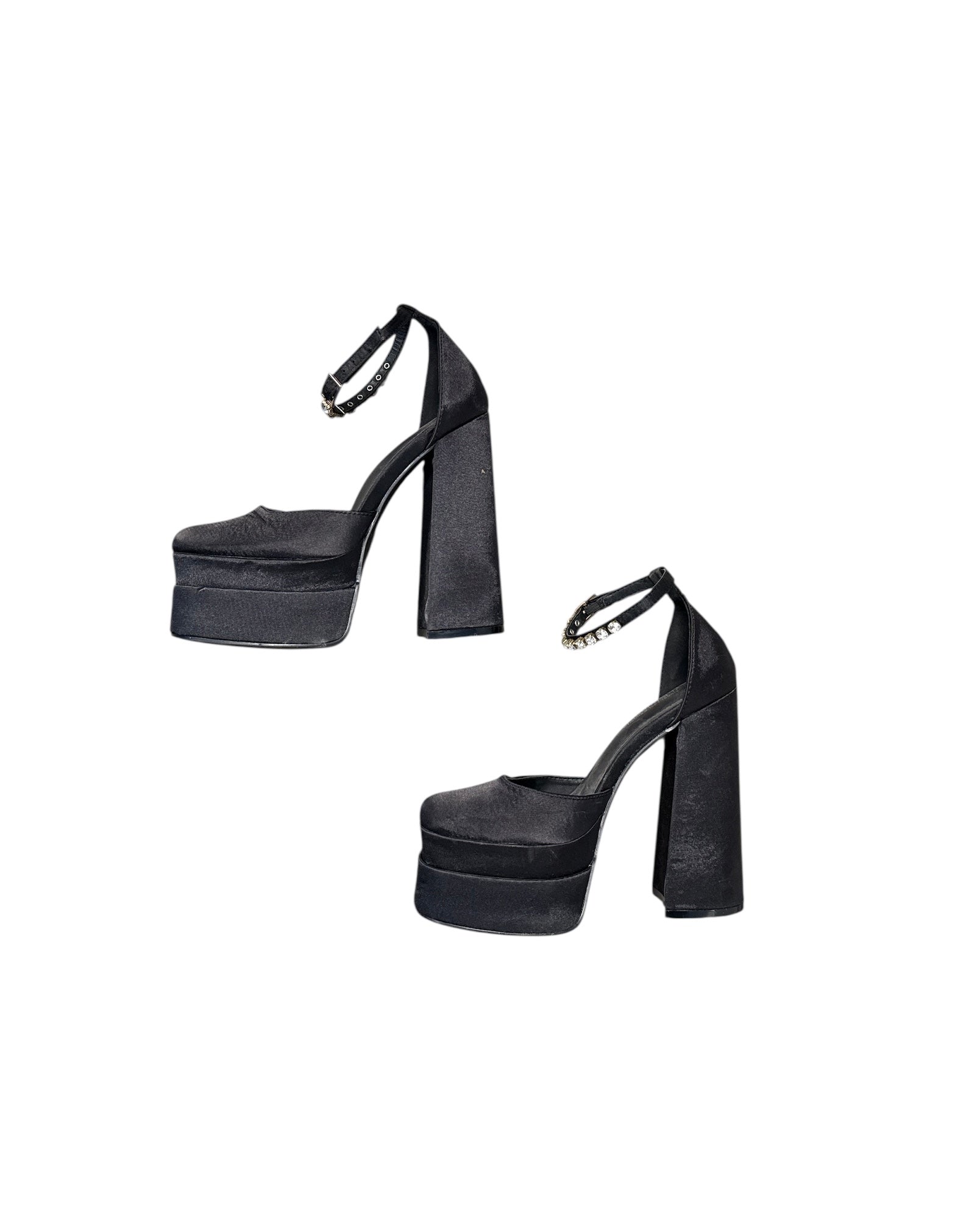 black cape robbin platform satin heels w rhinestone, 6