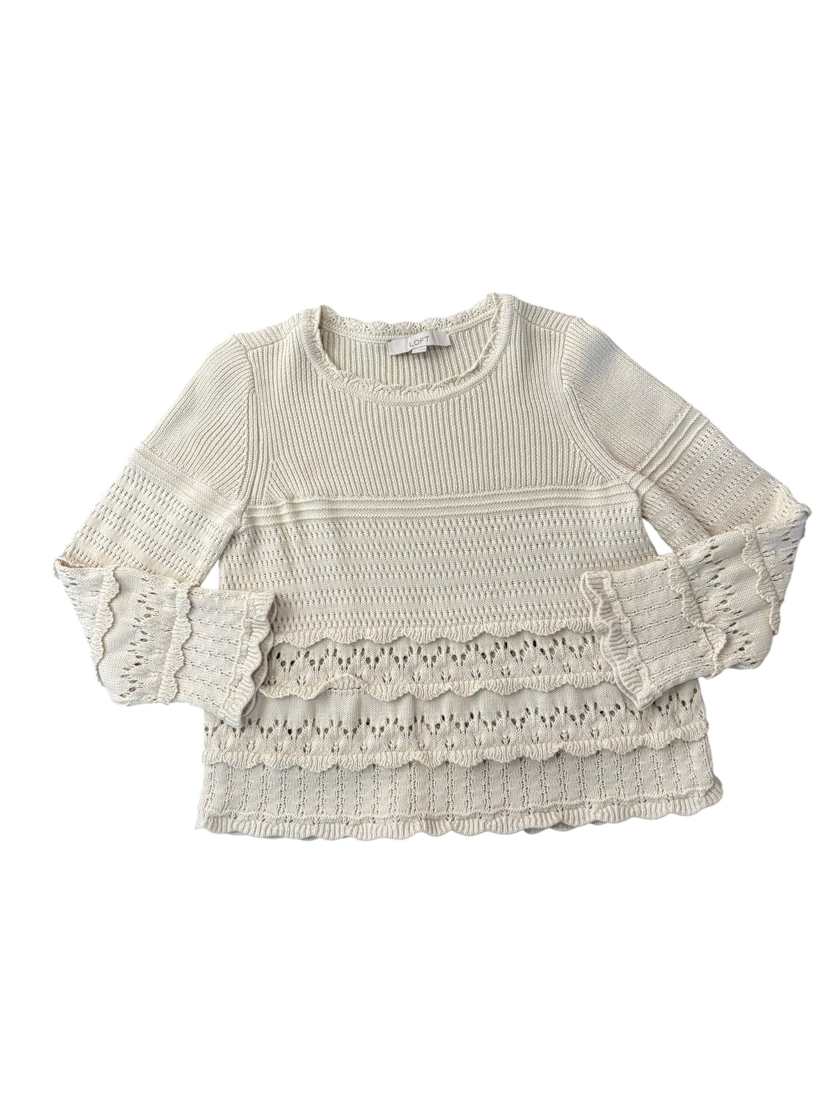 cream loft knit cutie scallop detail sweater, s