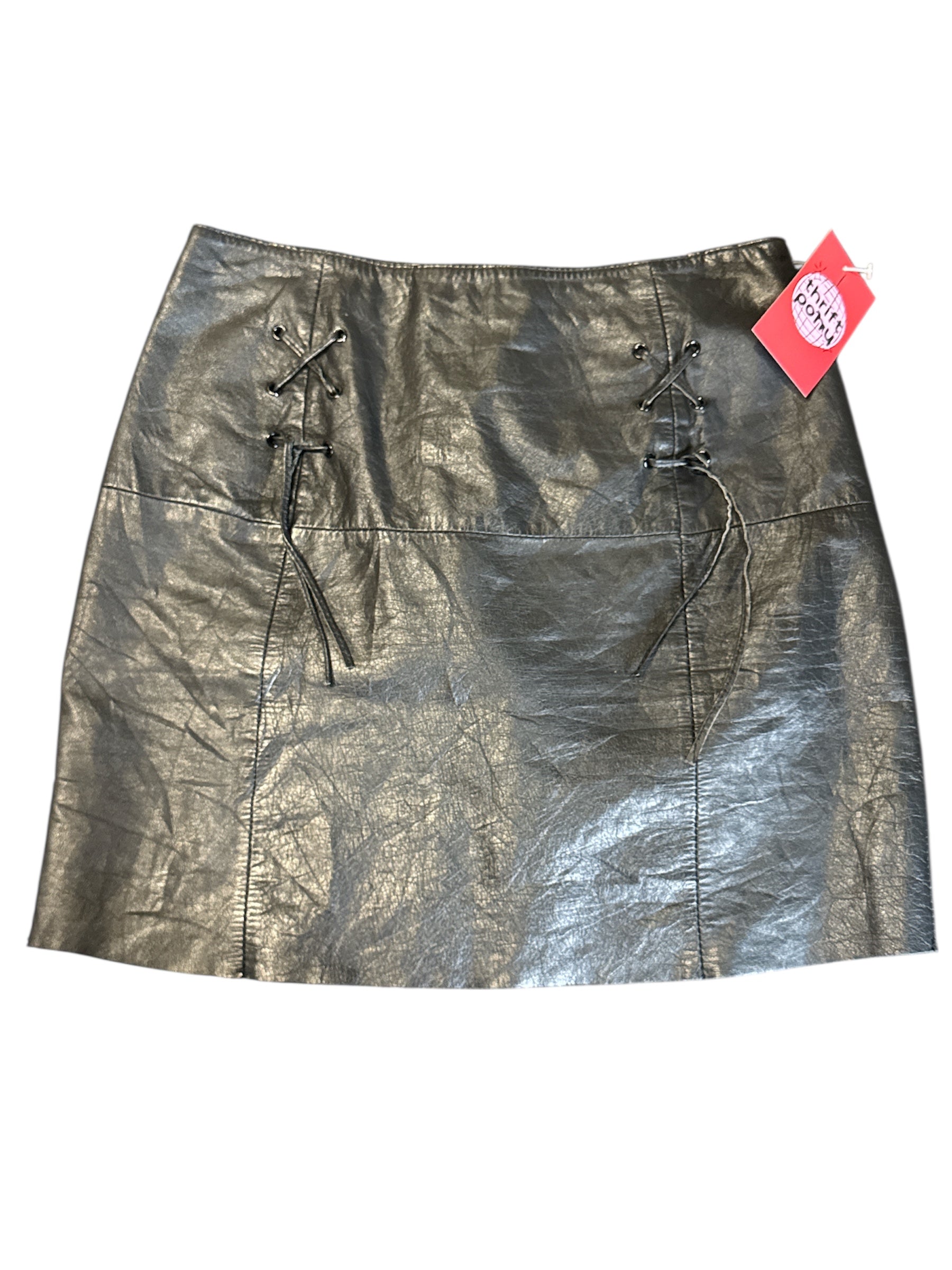 black gIII 80/90s leather skirt w lace up, 7/8 (fits like s)