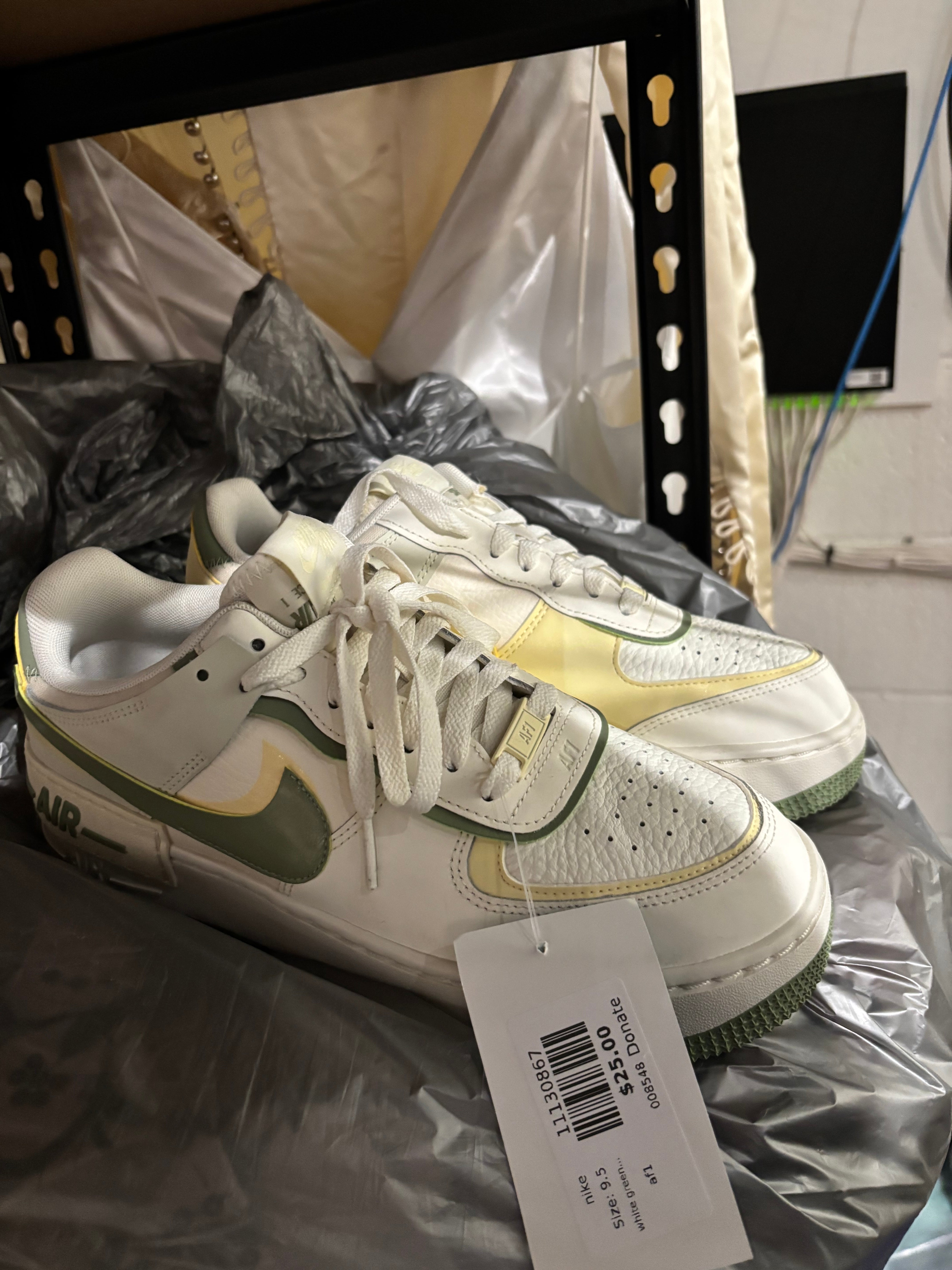 white green yellow nike af1, 9.5