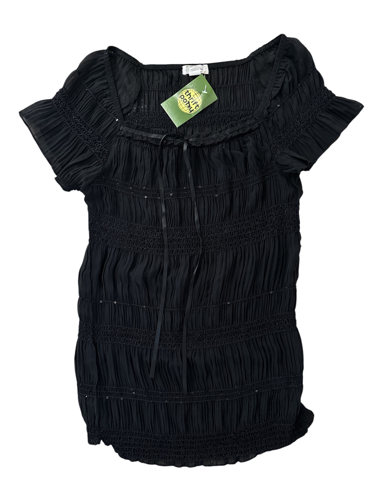 black casual land sheer ss w bow, s/m