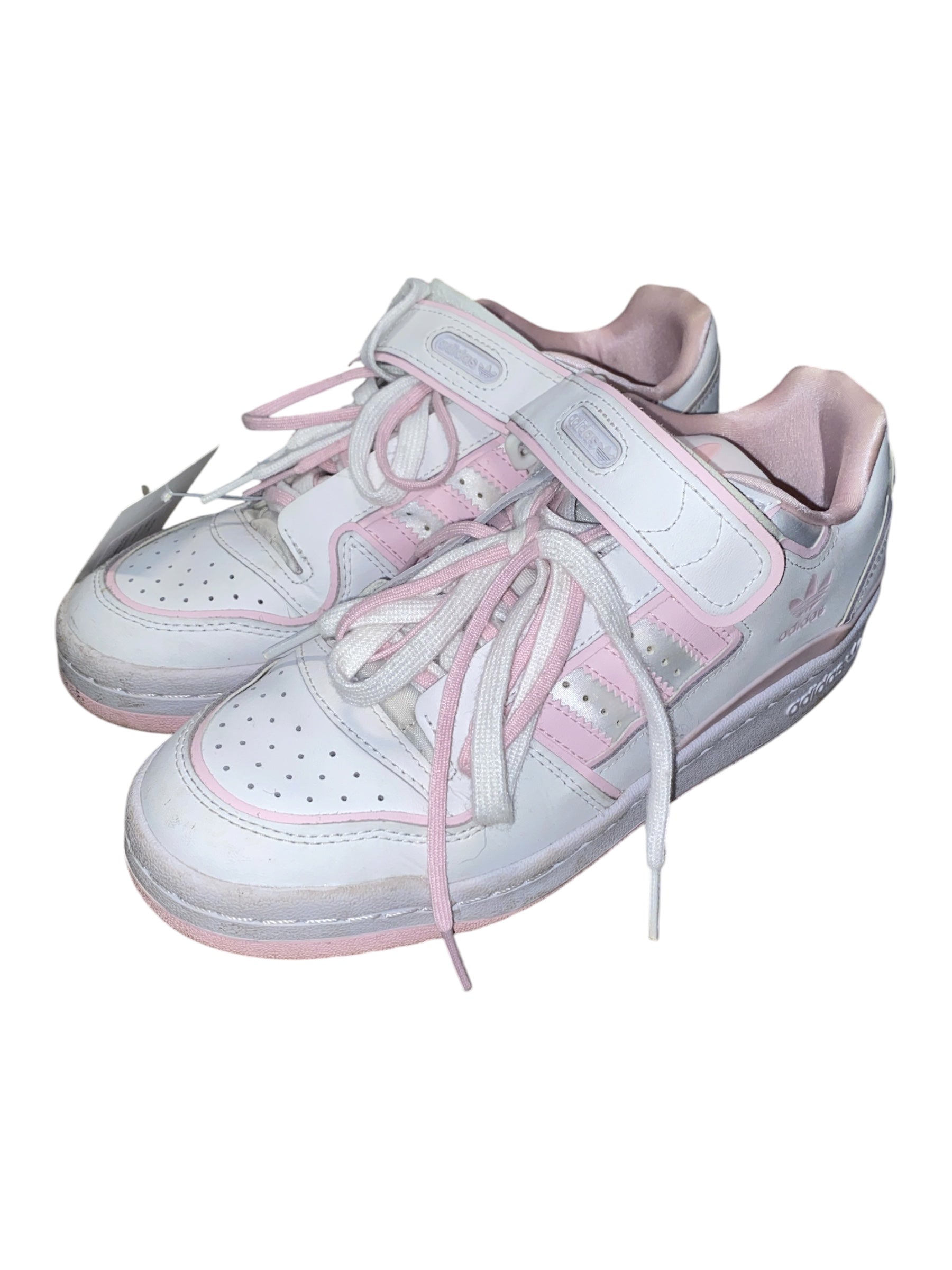 pink white adidas cuuute low top sneakers, 7.5