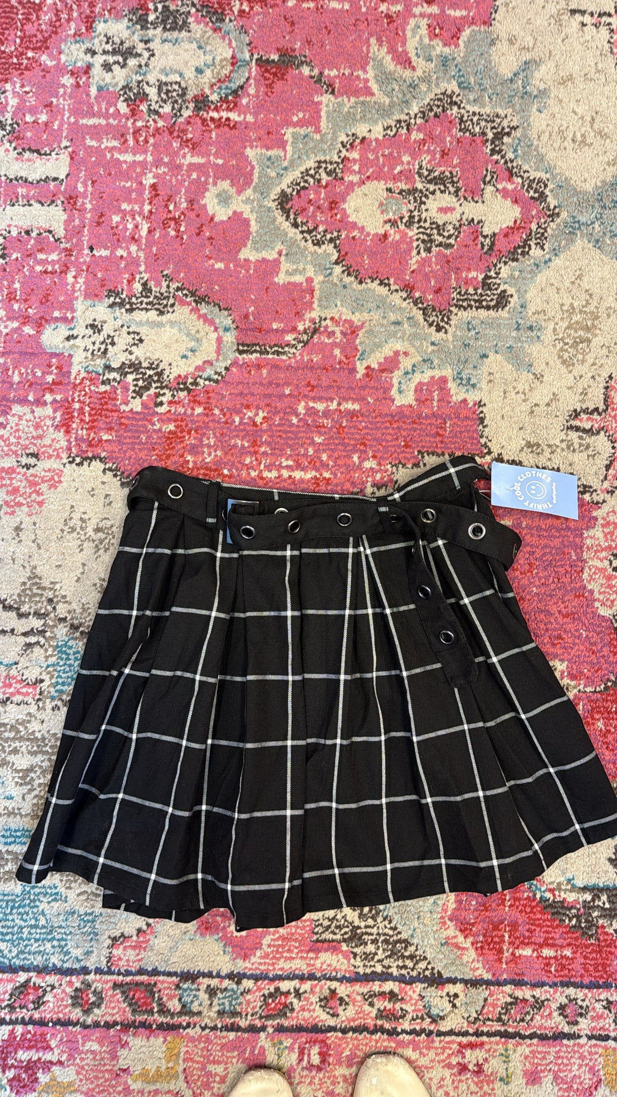 black white hot topic plaid pleated skirt, sm