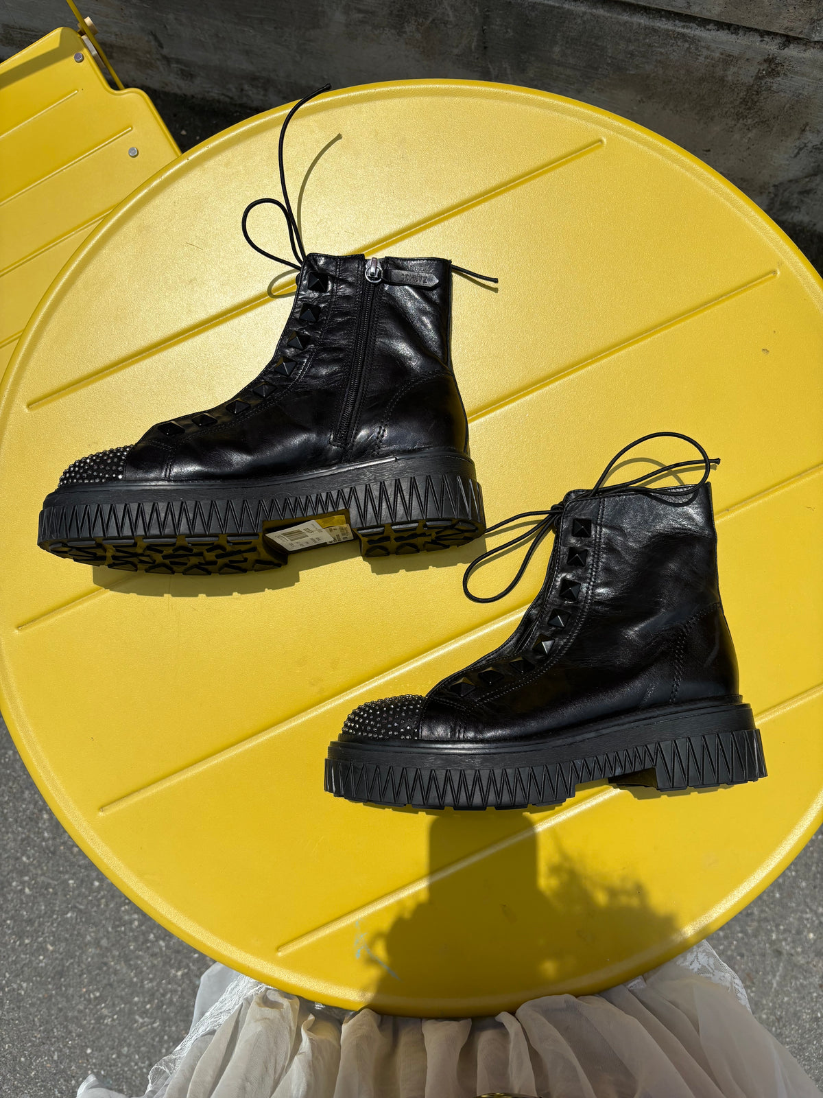 black Schutz bedazzled boots, 7.5