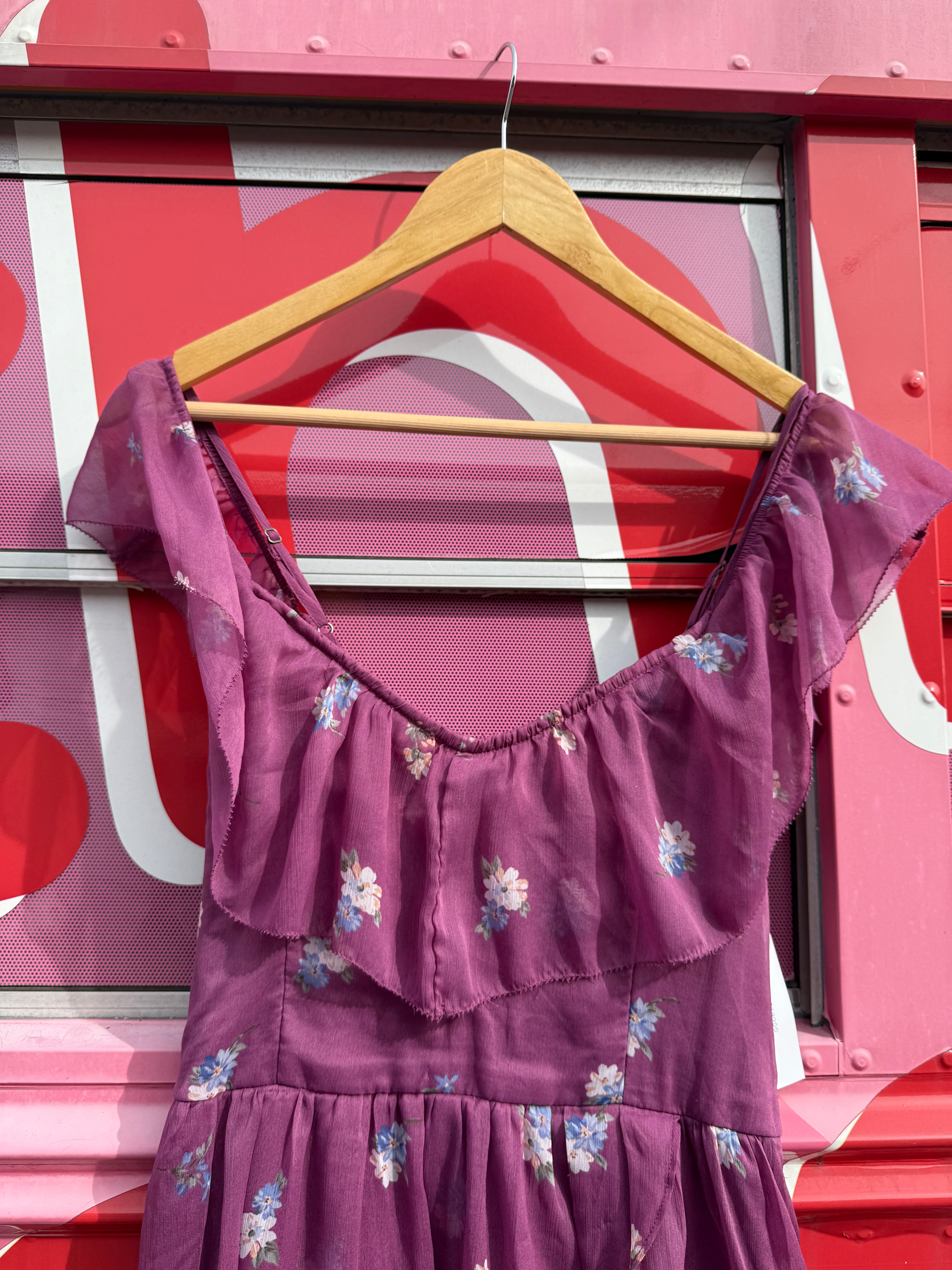 purple blue abercrombie & fitch mesh tank flowy floral dress, s