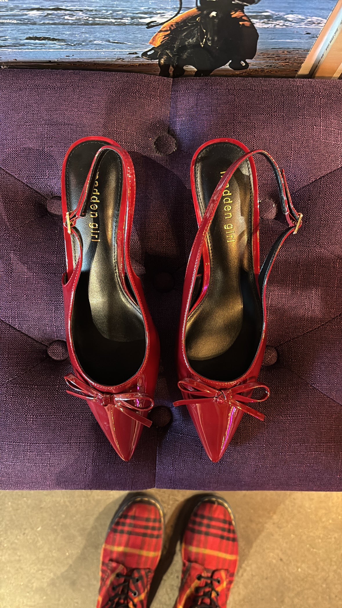 red madden gilr patent bow kitten heels, 8.5