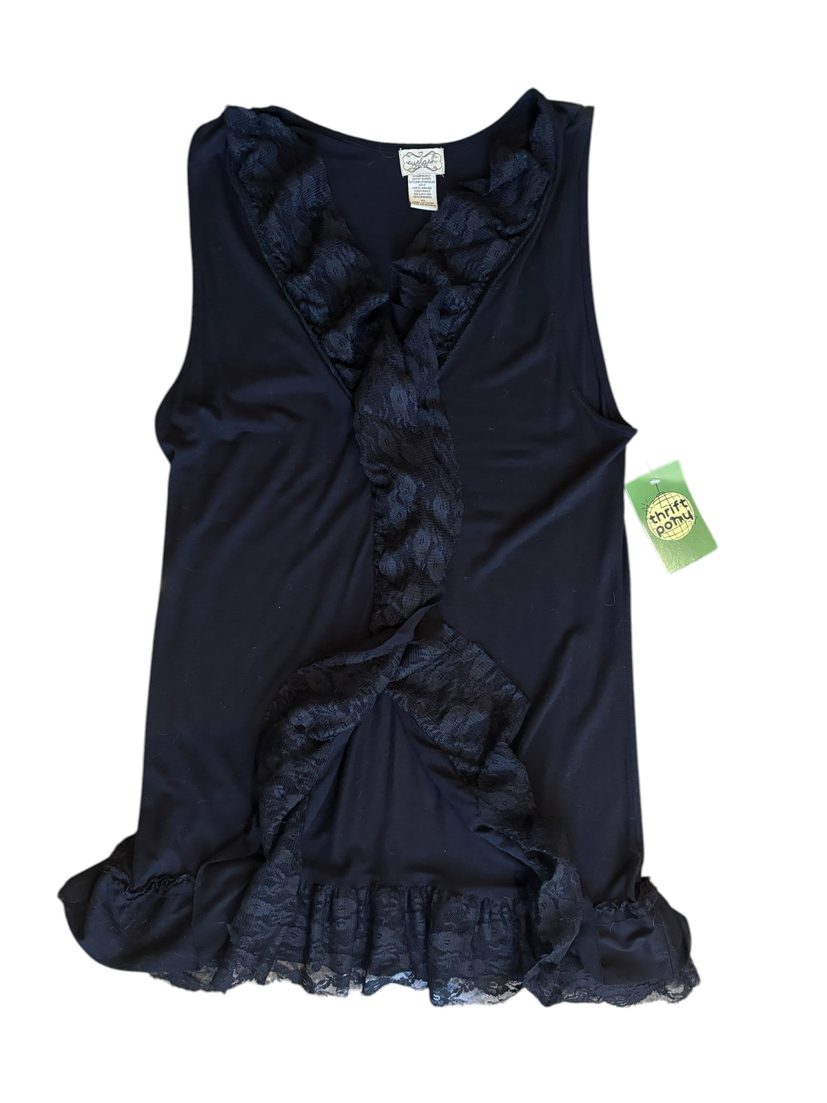 Black Eyelash Ruffle tank, XL