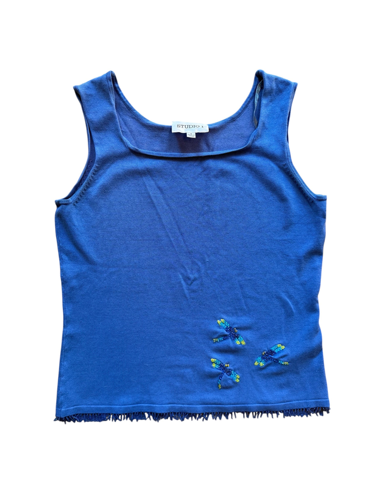 blue studio 1 dragon fly tank w beaded fringe, 6