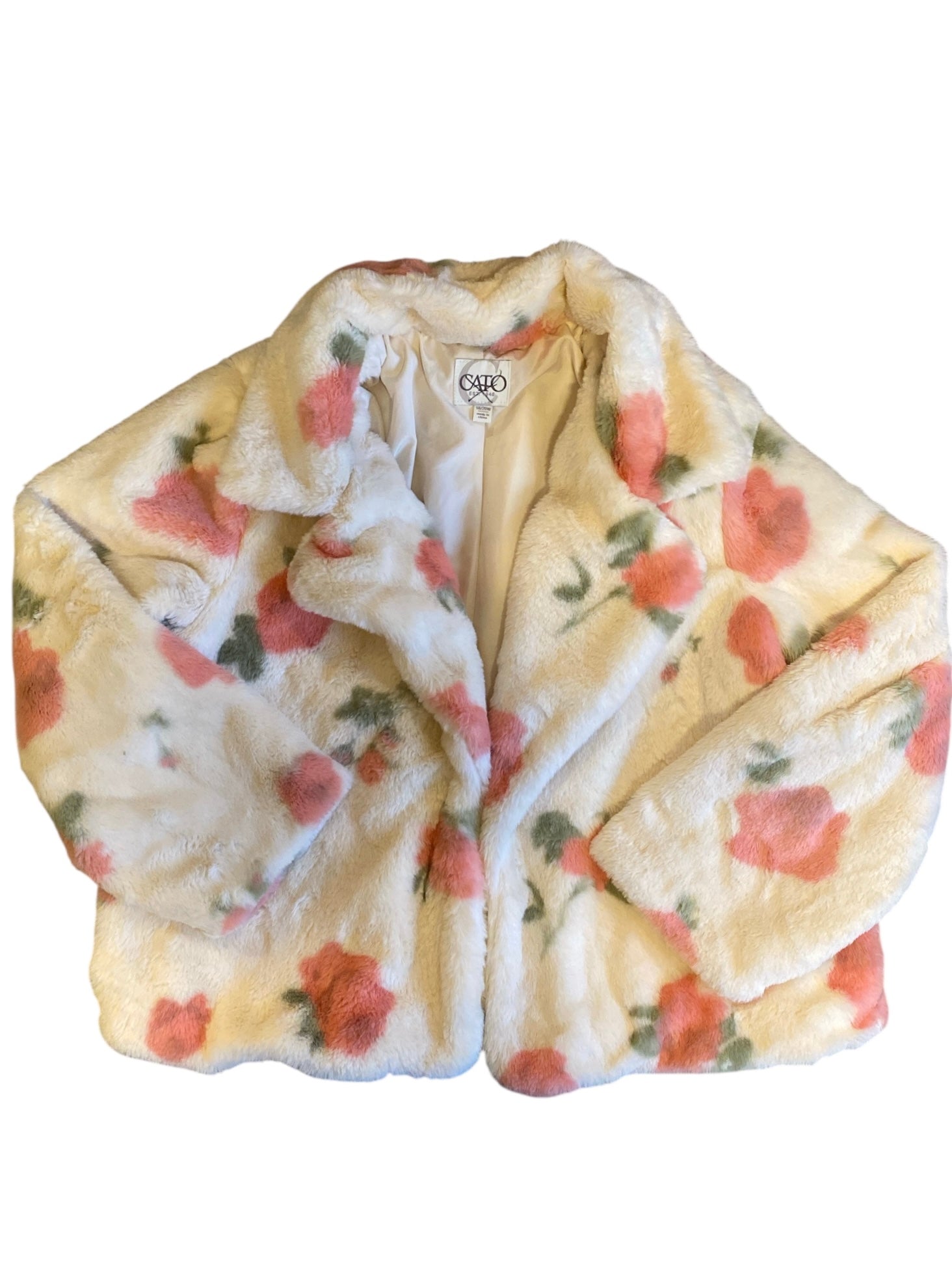 cream cato cutie floral fuzzy jacket, 18/20