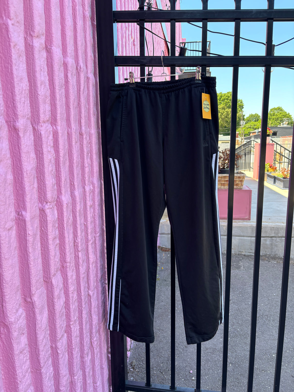 black white adidas striped side sweats