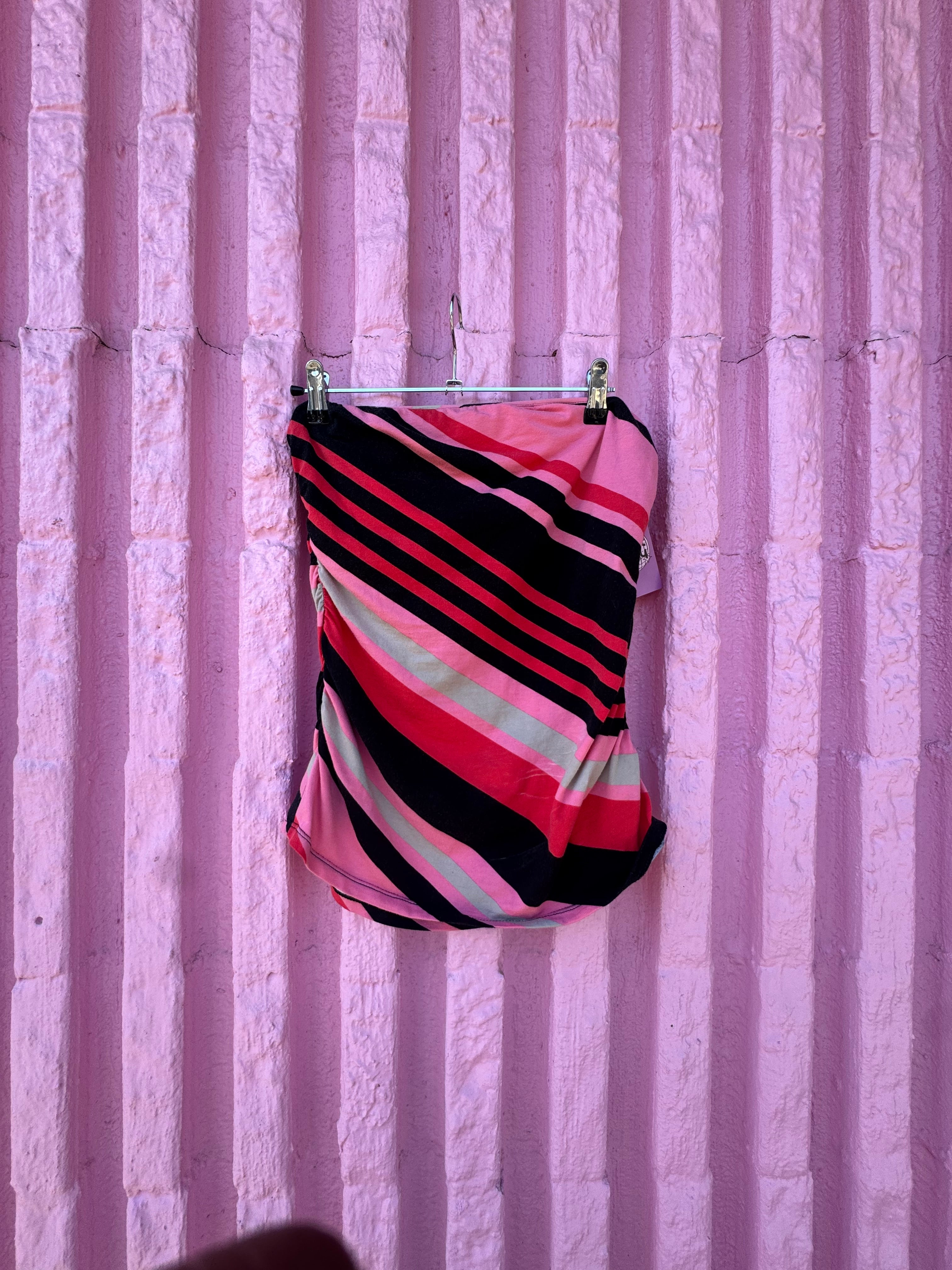 black pink red sofia striped tube top, m