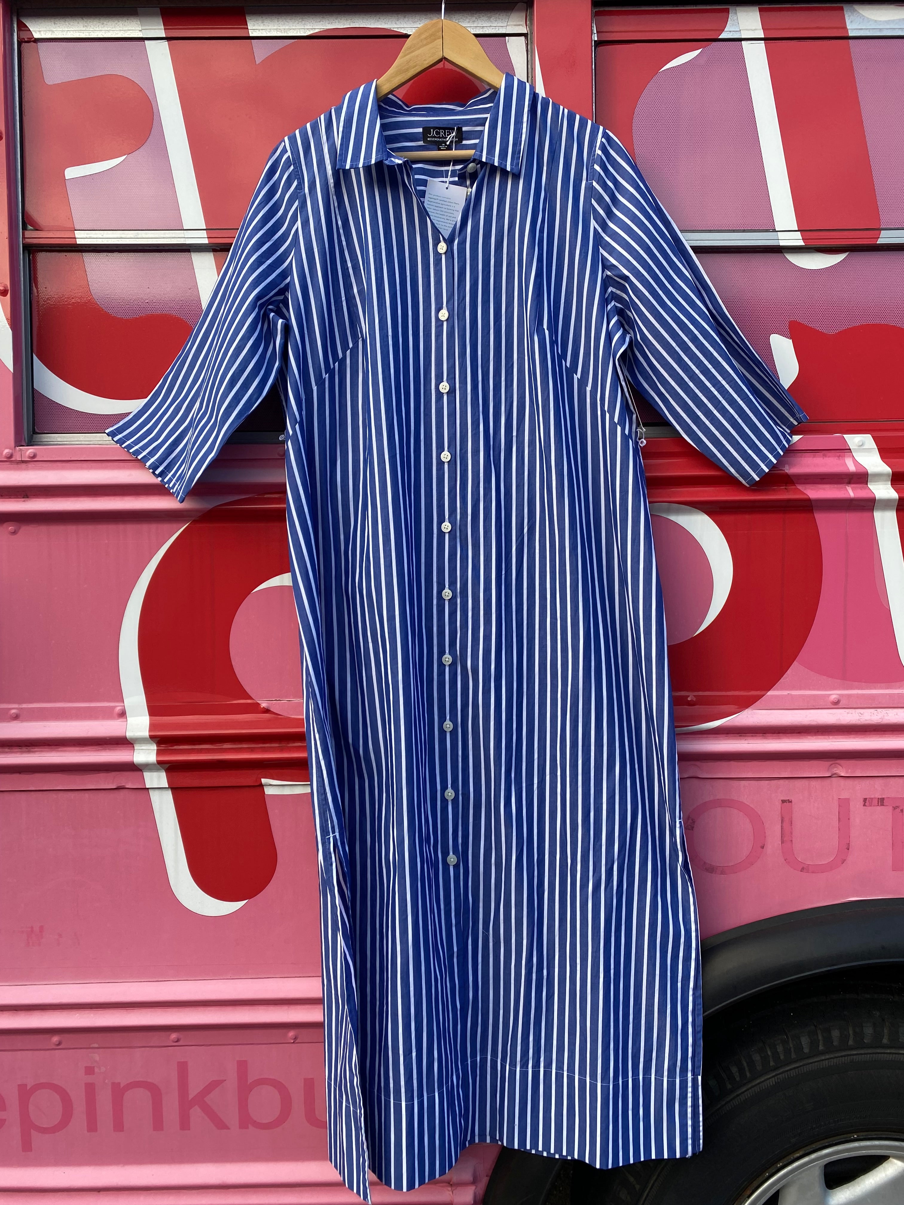 blue white j crew striped button shirt dress, 18