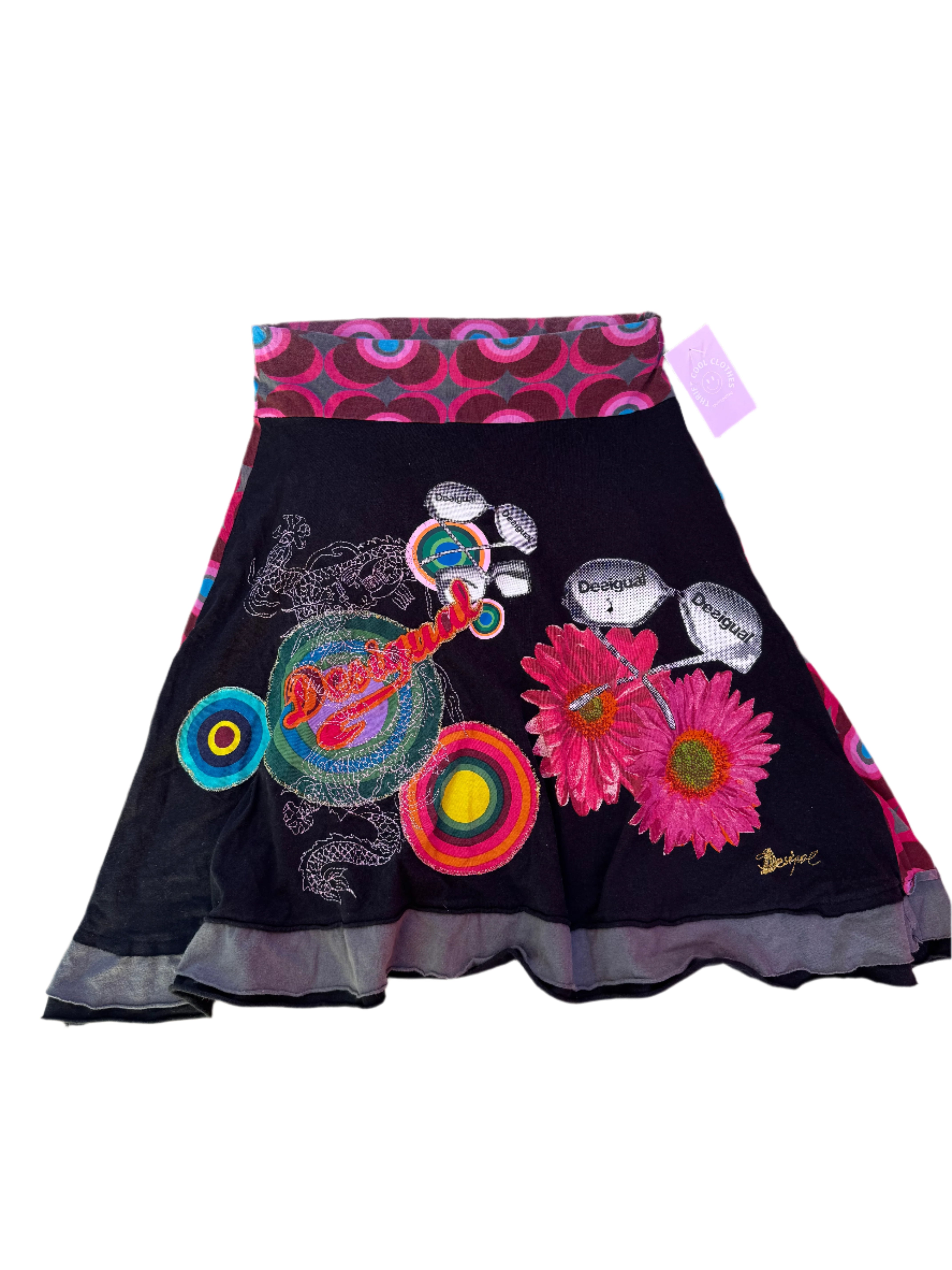 black multi Desigual patchwork skirt, s