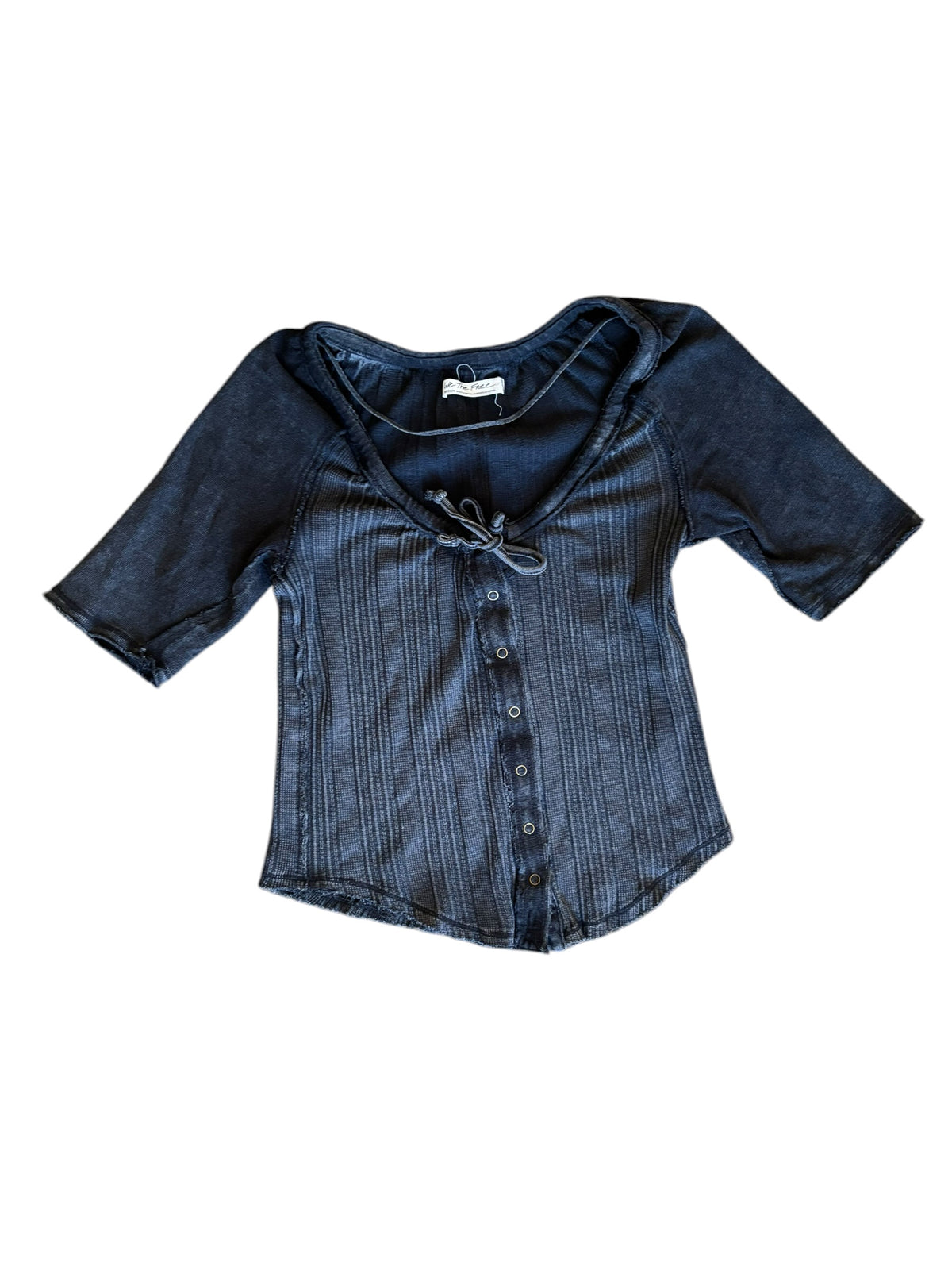 black free people ribbed stripe snap button top, m