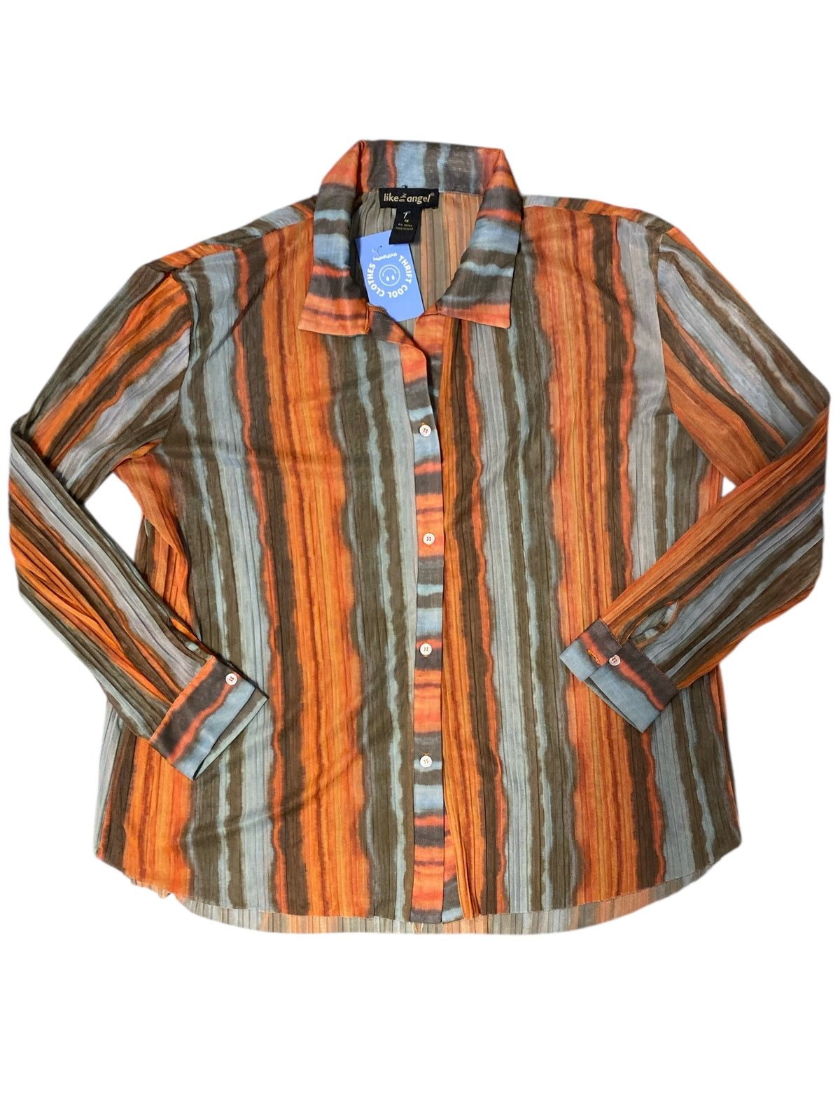 green orange like an angel mesh ls collared top, 1x