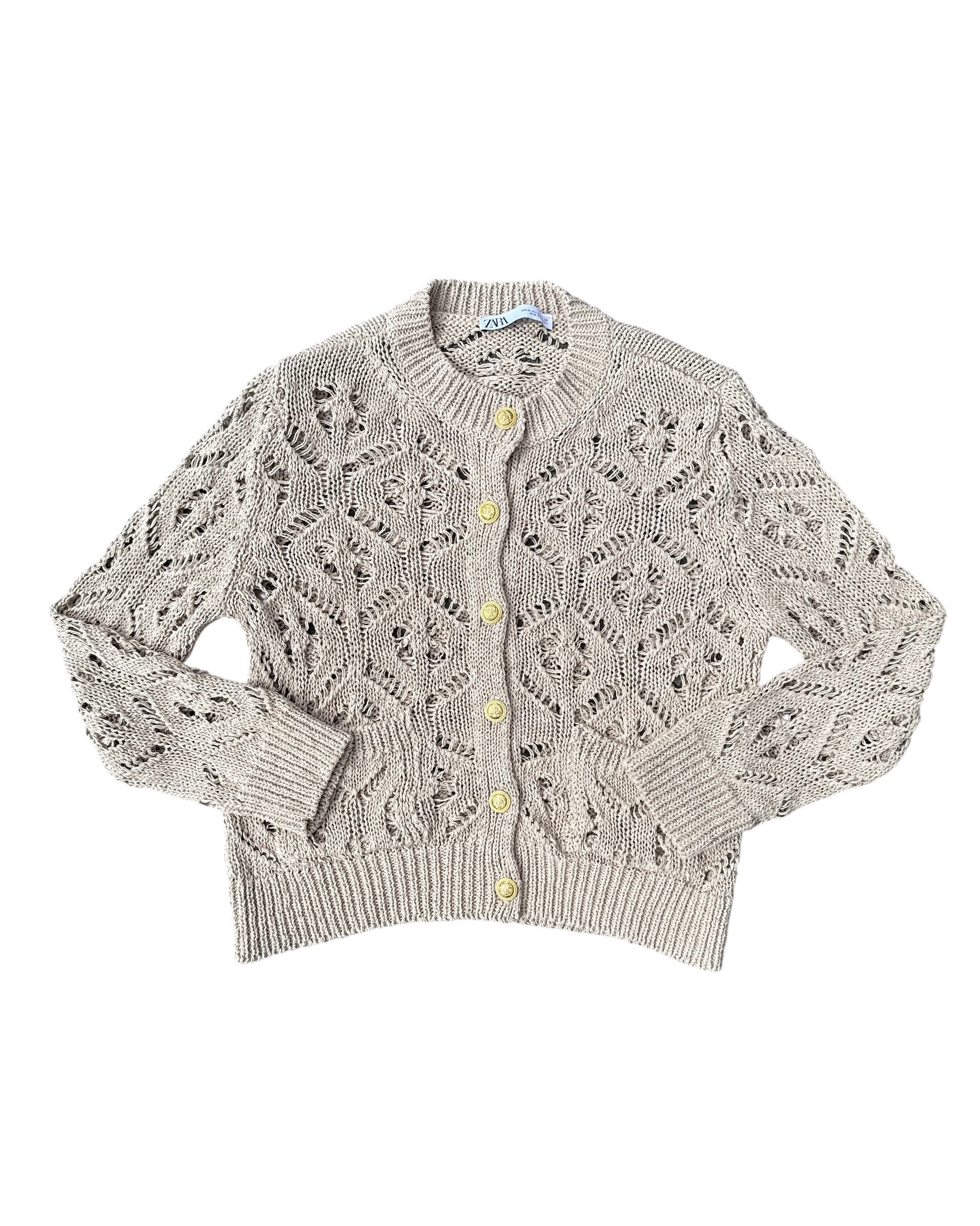 taupe zara metal buttons cardigan, m