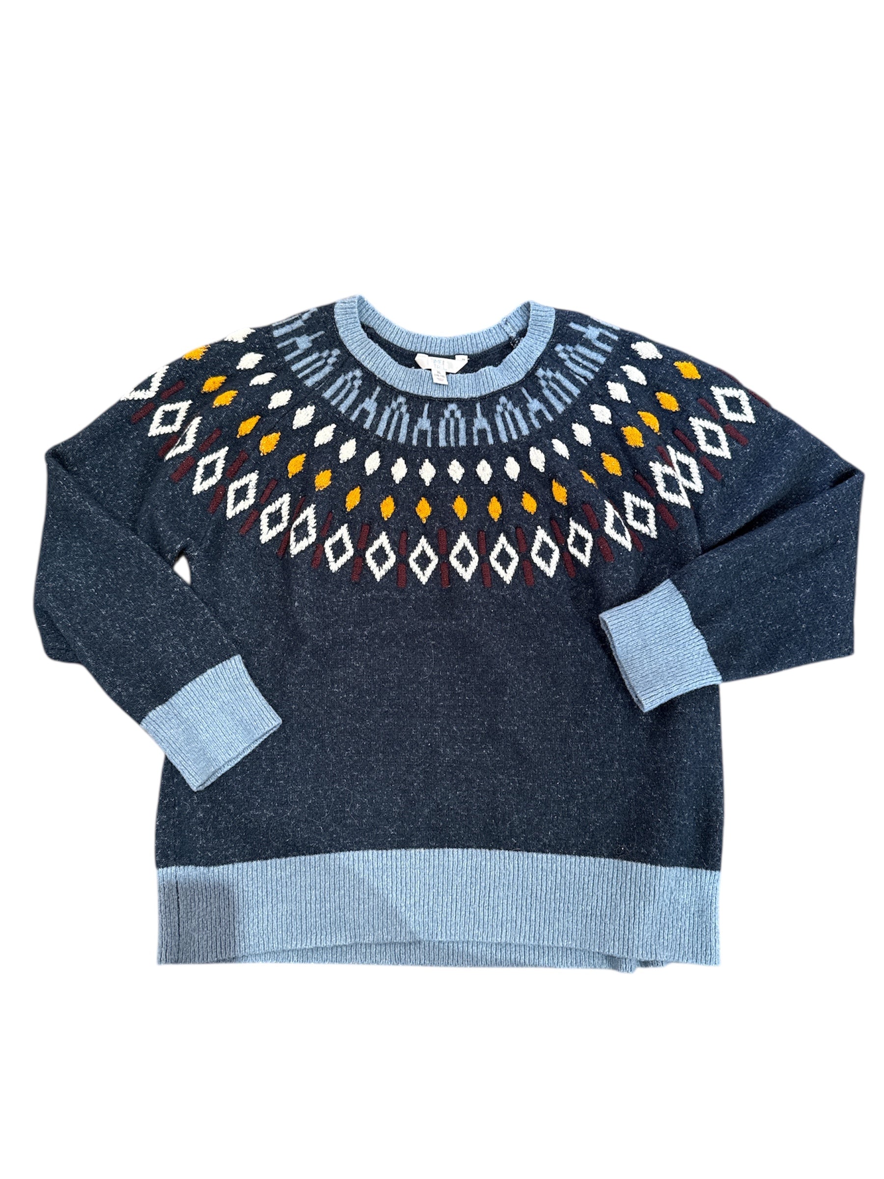 navy blue yellow time & tru diamond pattern sweater, xl