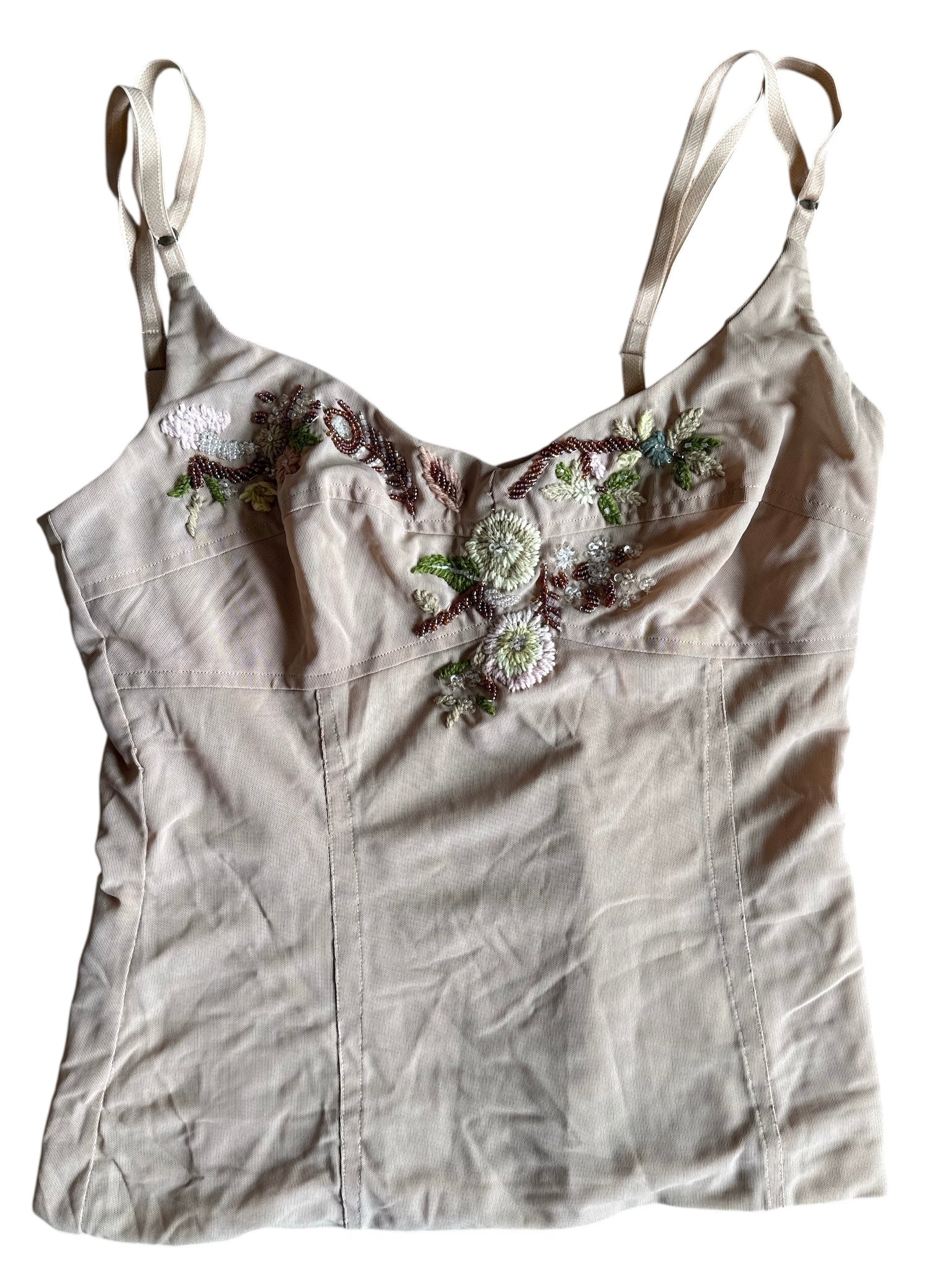 tan mesh beaded tank M