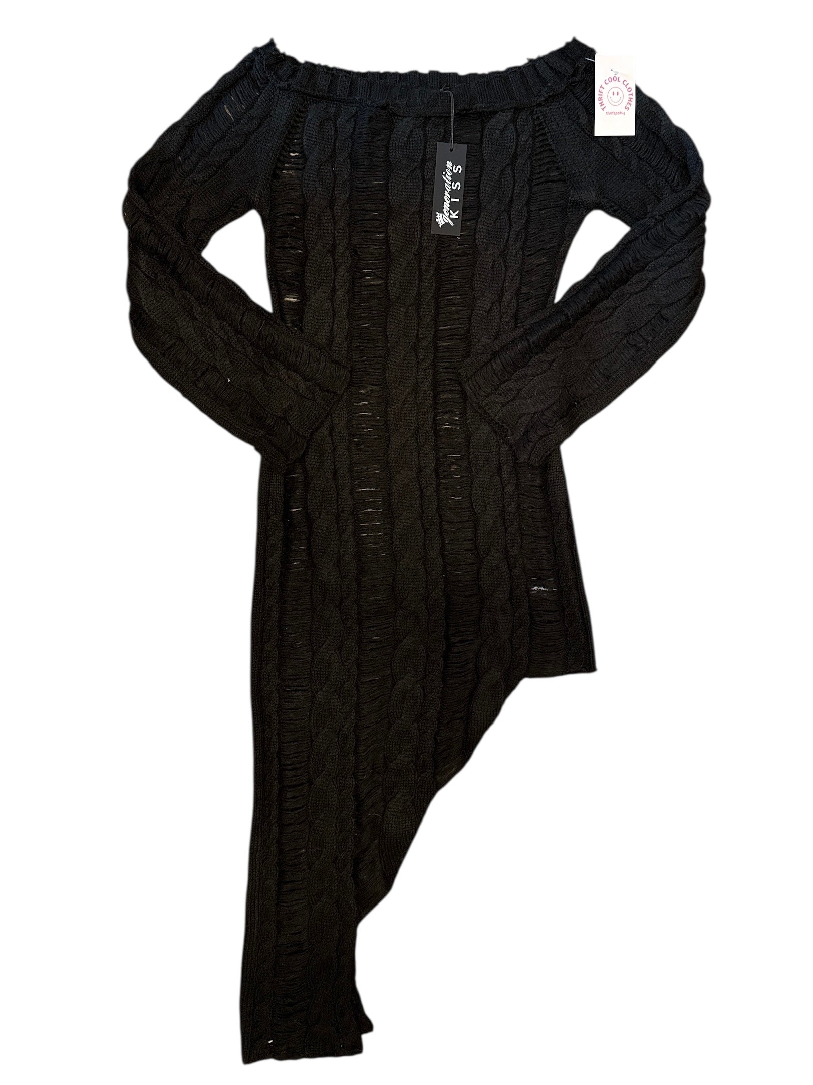 black generation kiss loose knit asymmtrical top, m