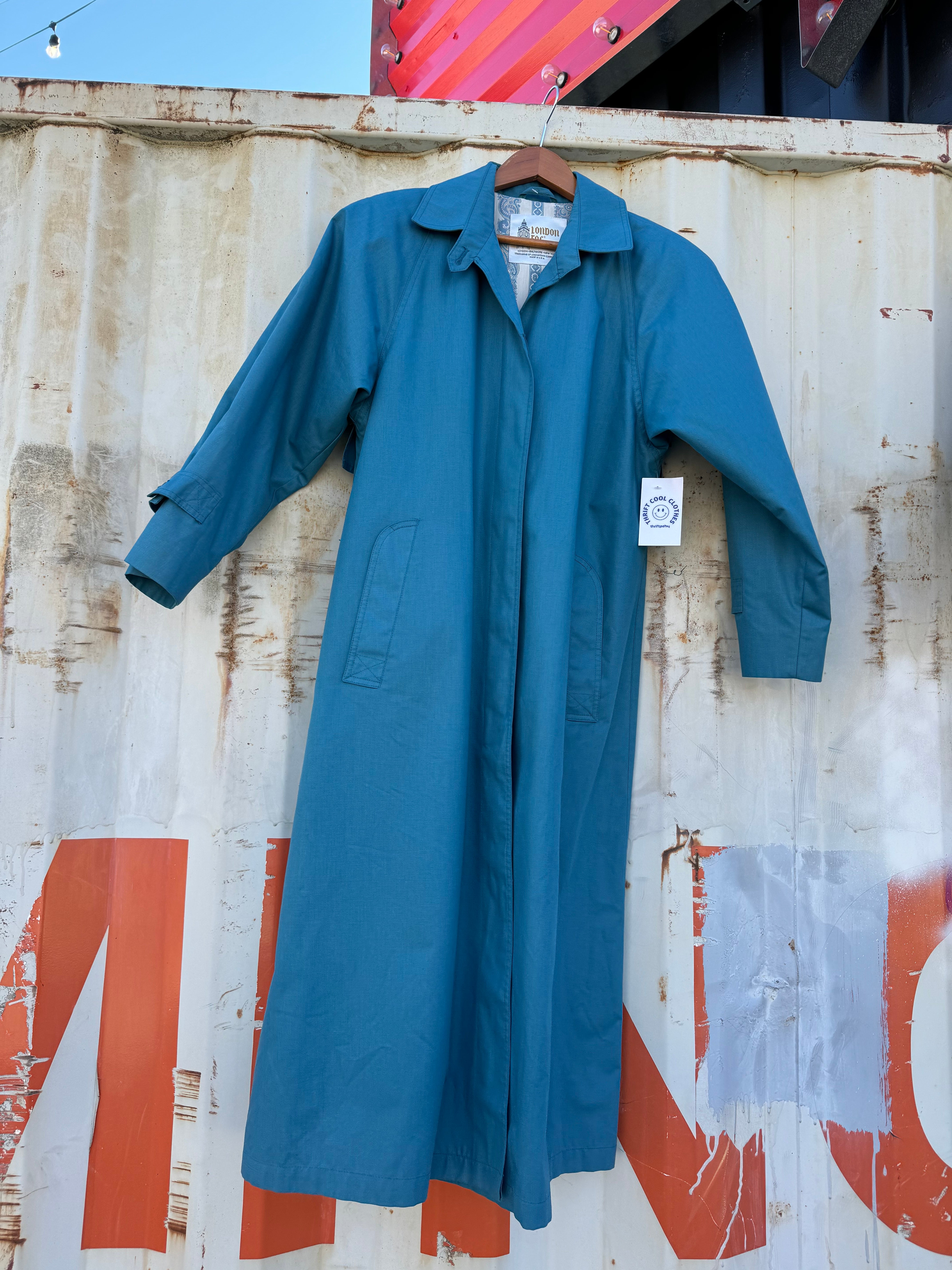 teal London Fog vtg trench coat, M