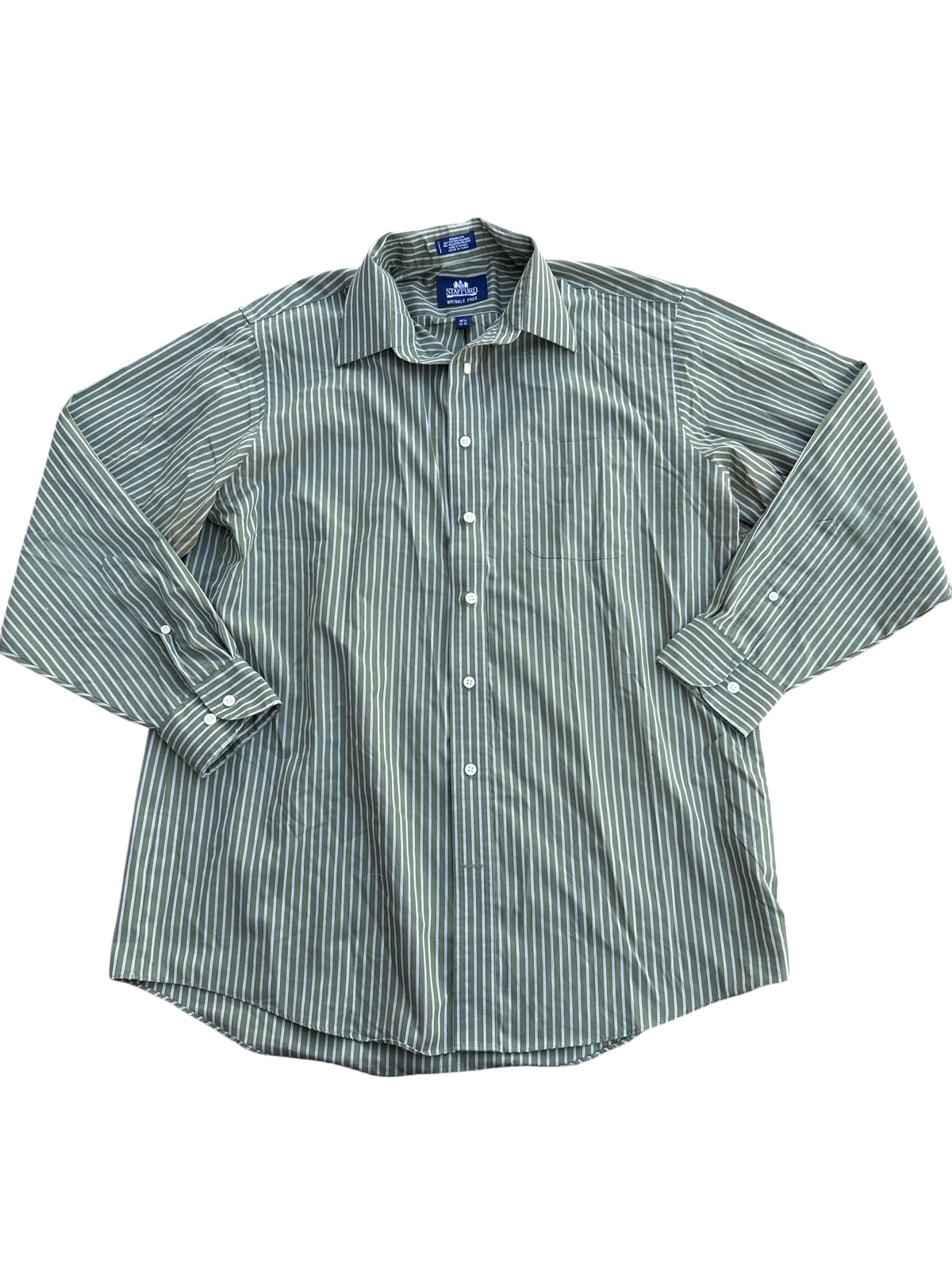 green stafford striped button down, 16 1/2