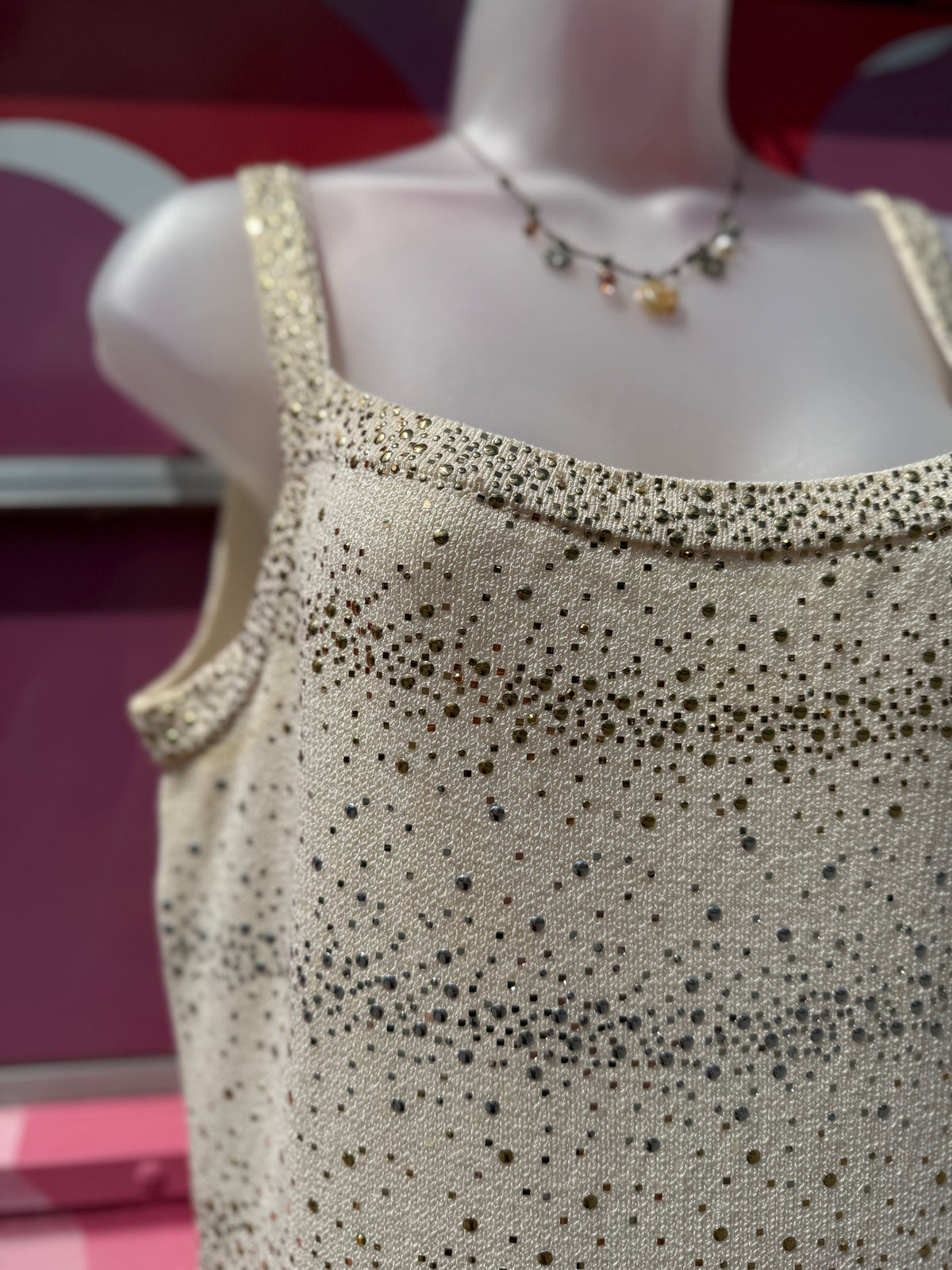 gold st john evening rhinestone knit tank dress