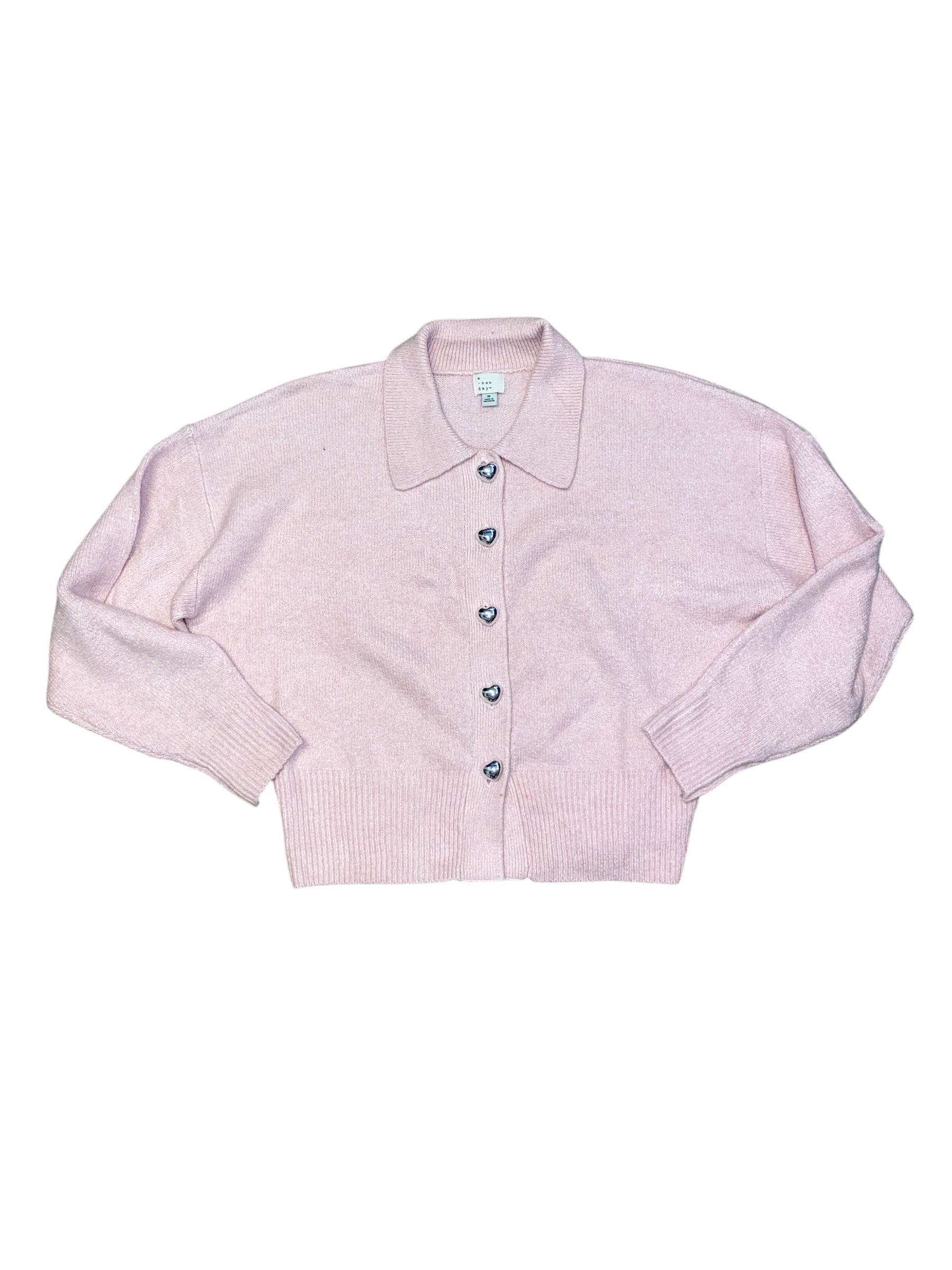 pink a new day heart button sweater, m