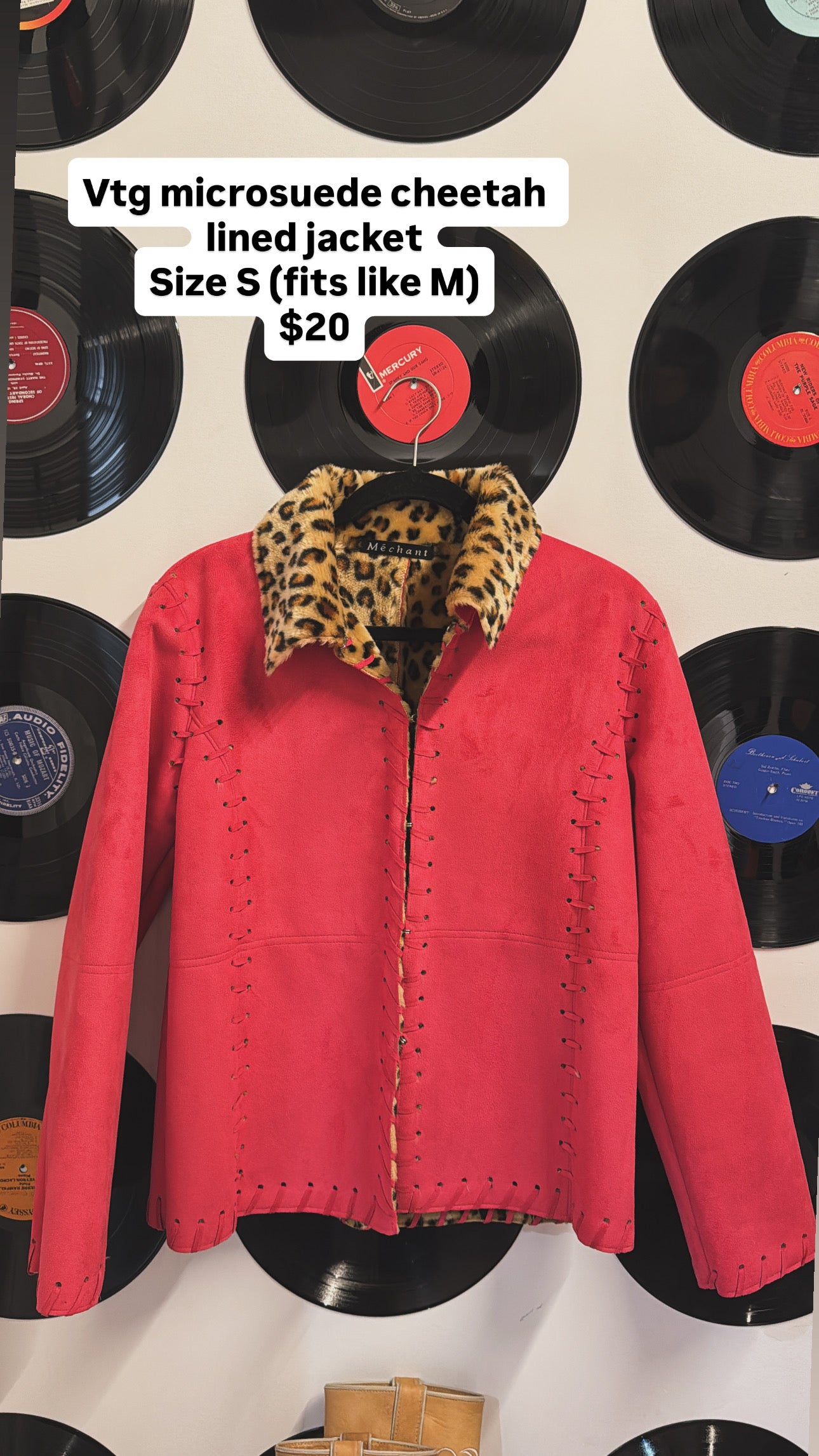 pink mechant cheetah lined suede jacket, S