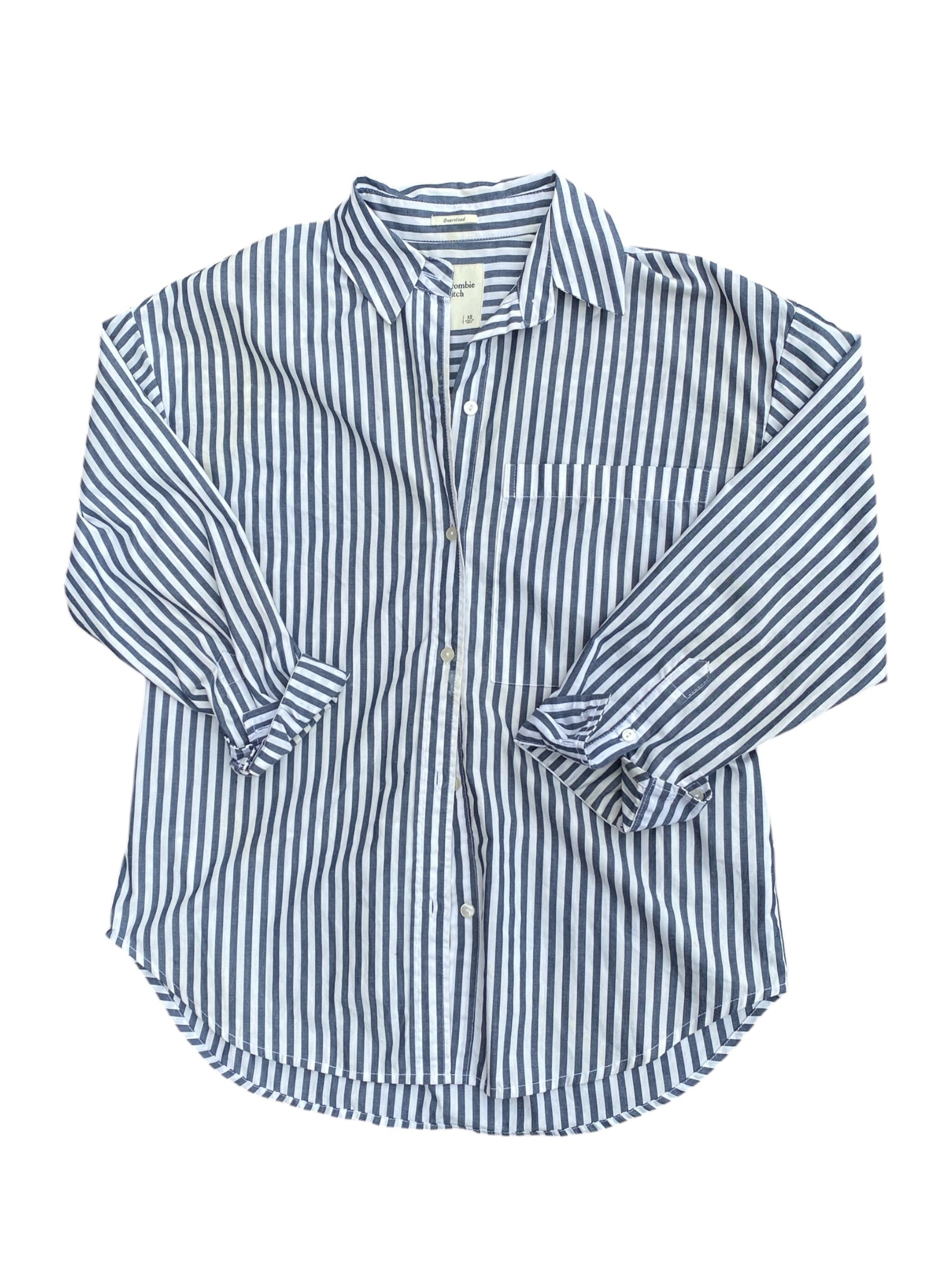 White blue abercrombie Striped button up top, xs