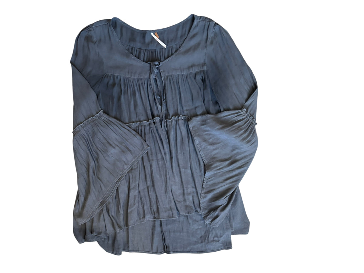 dark gray free people tie front flowy ls, s