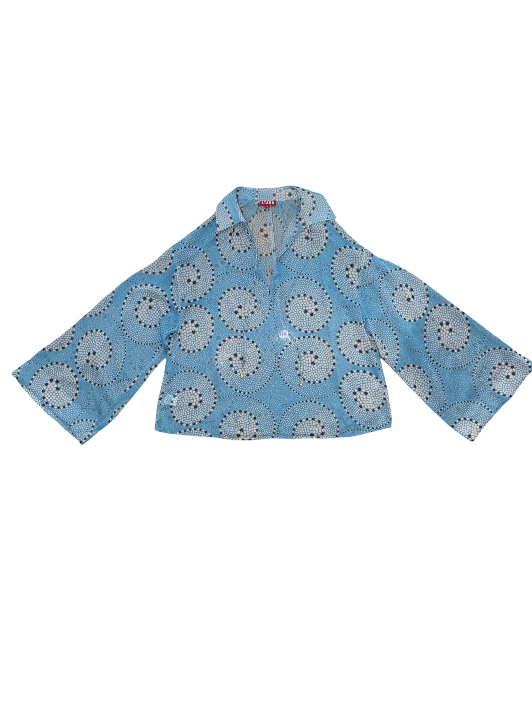 blue staud sheer dot ls blouse, M