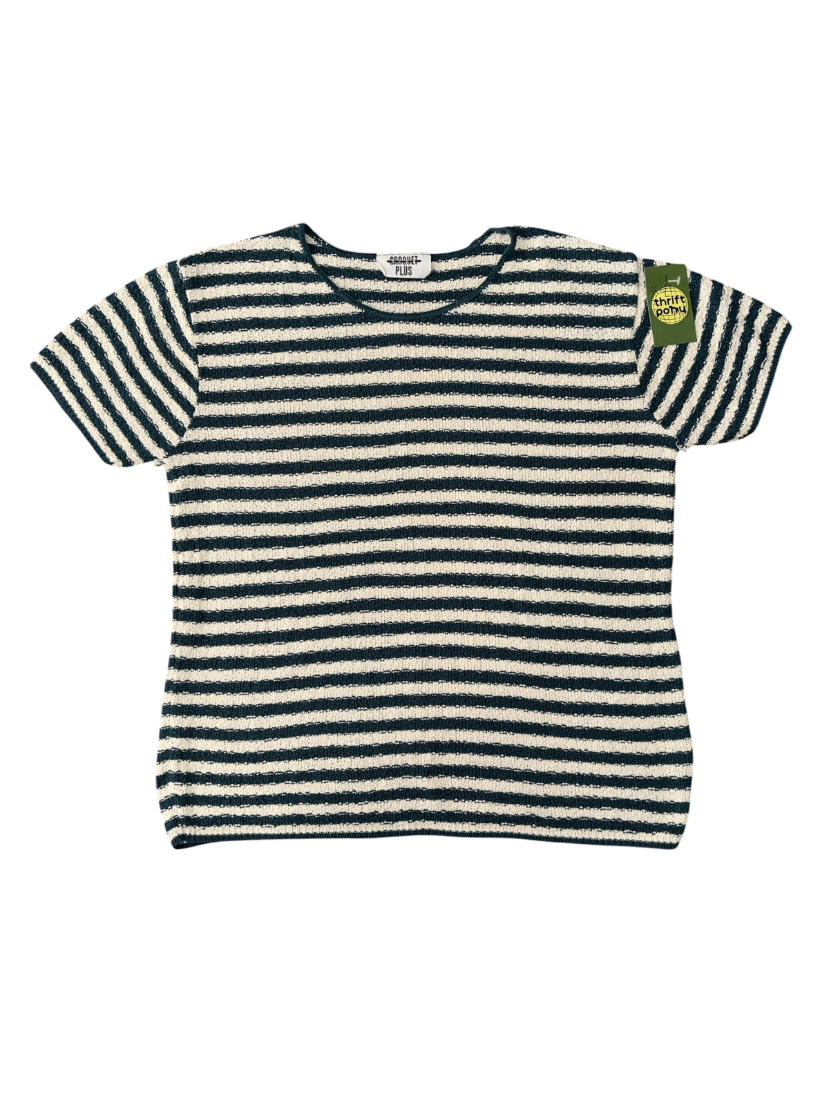 green cream croquet club plus striped crochet knit sweater, 2x