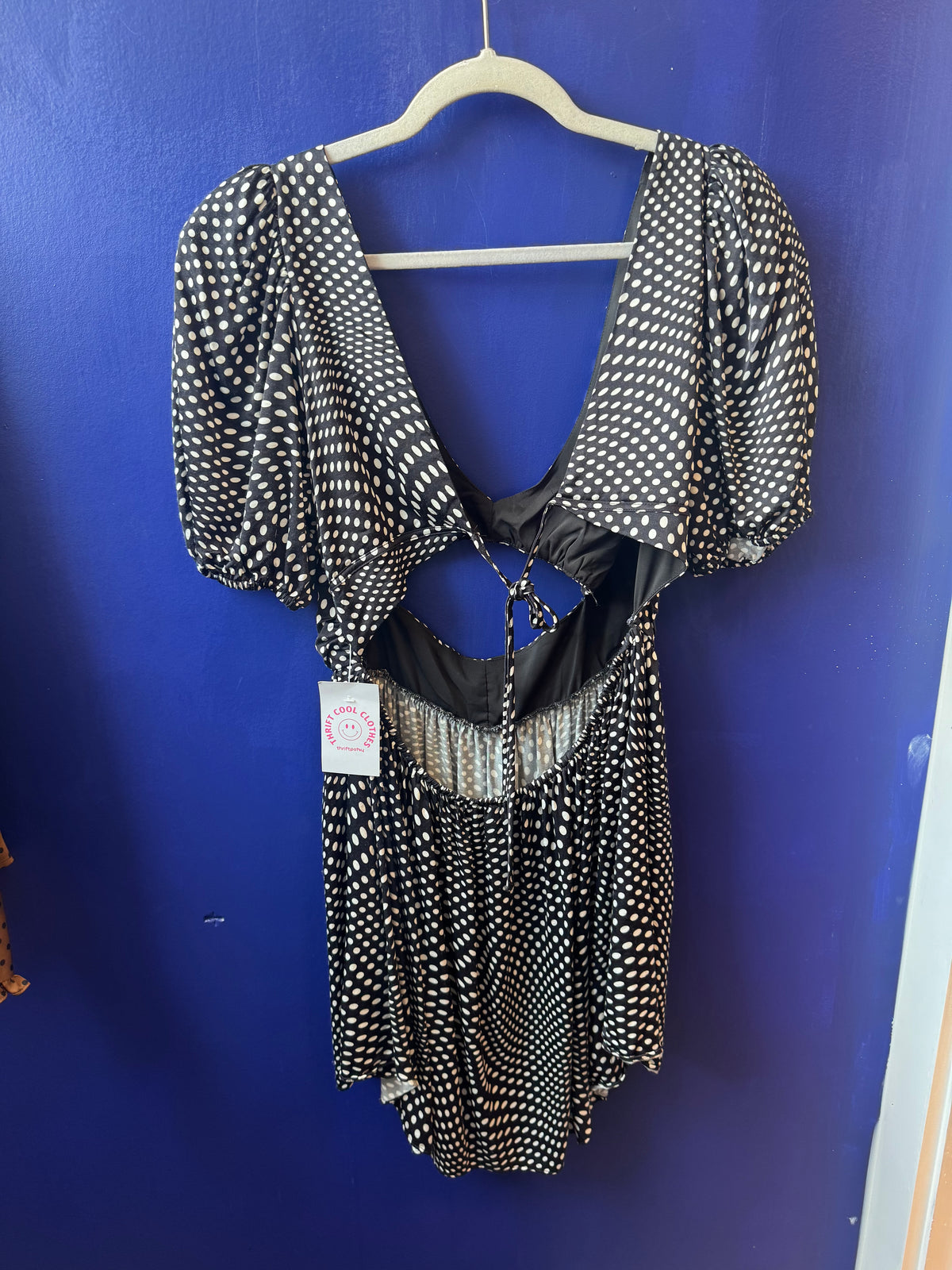 black white for love & lemons polka dot cutout mini dress, xl