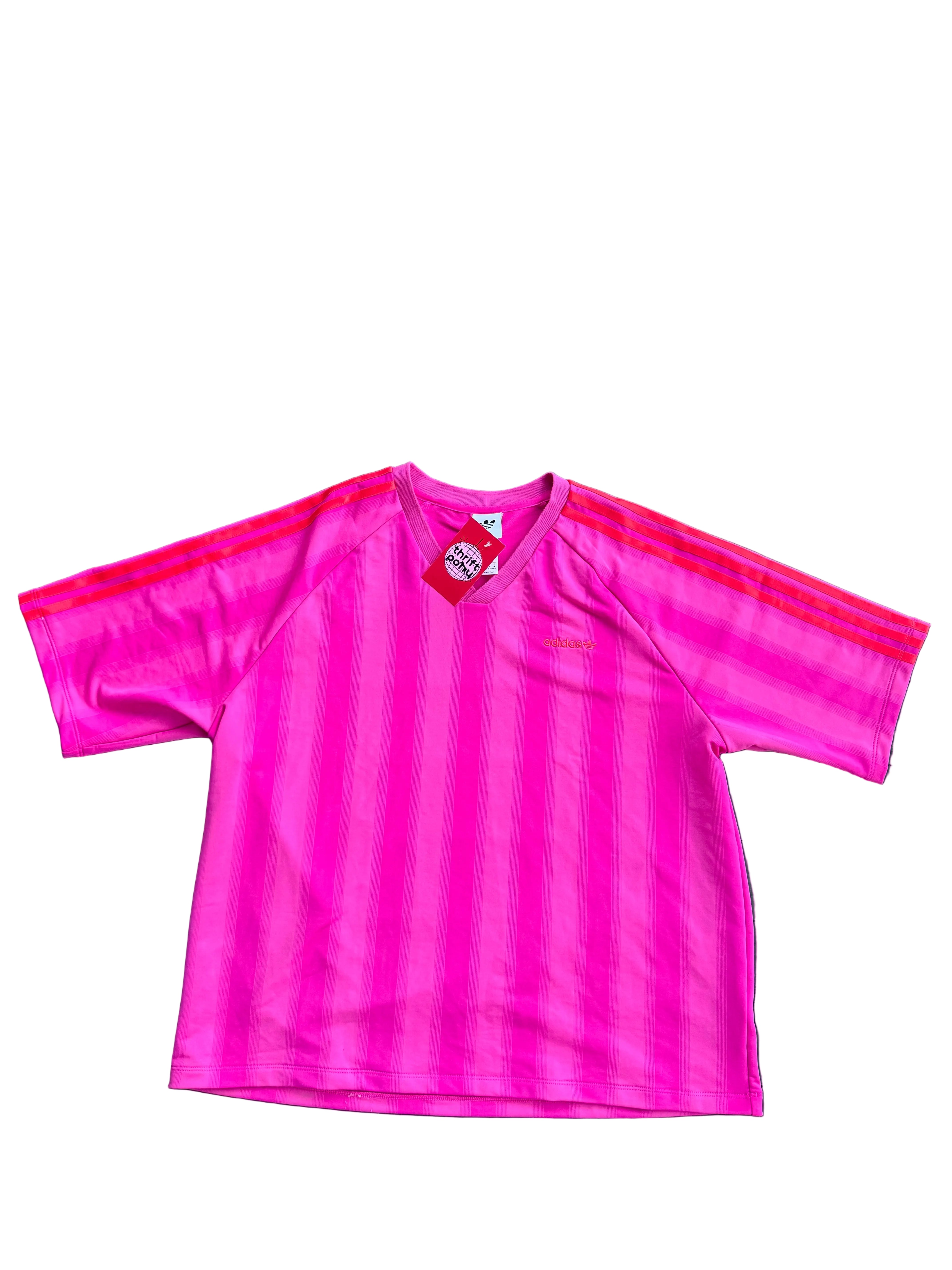 pink red adidas v neck stripe track top, m