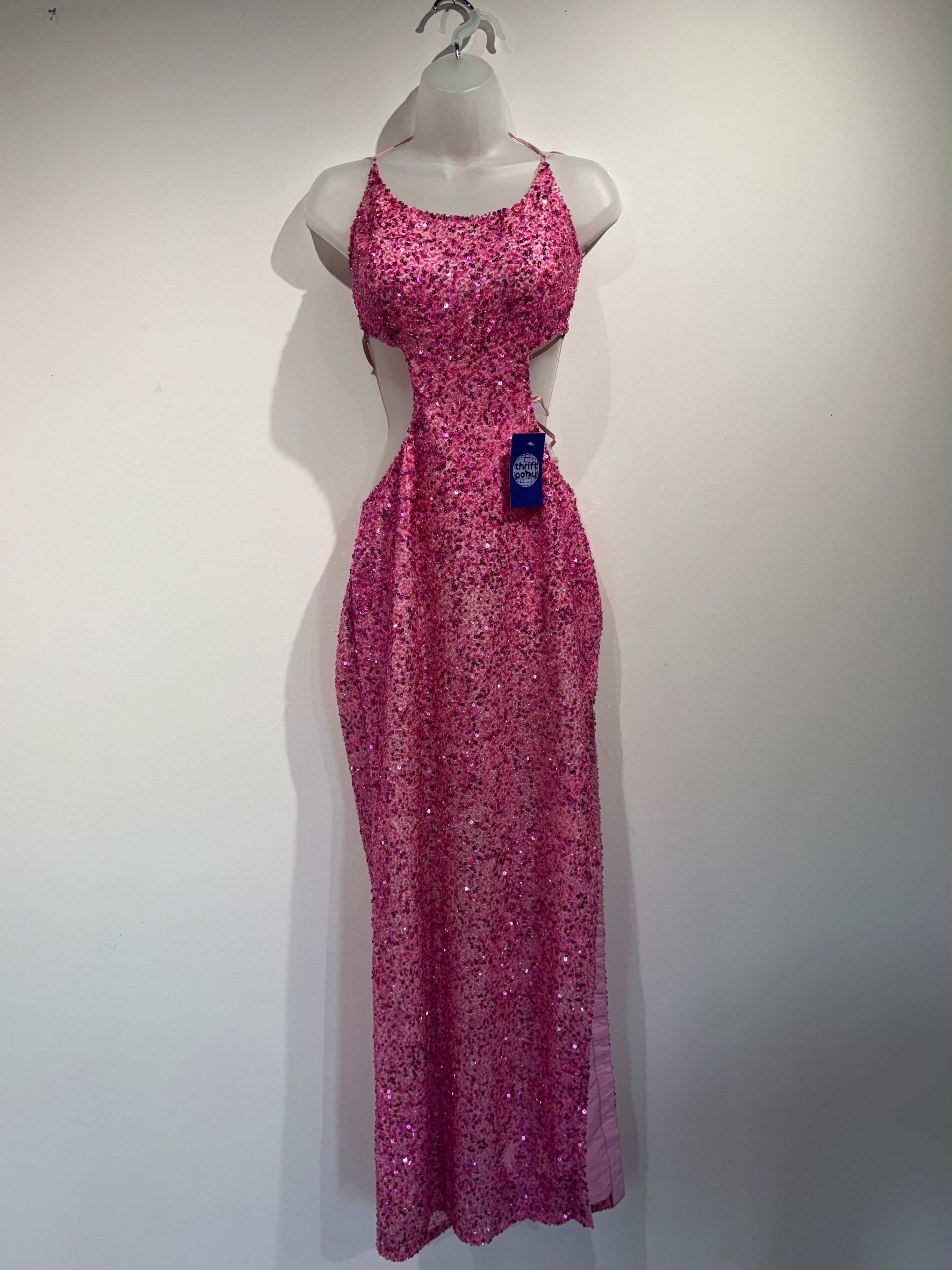 pink interlude 100% silk vtg beaded gown, s