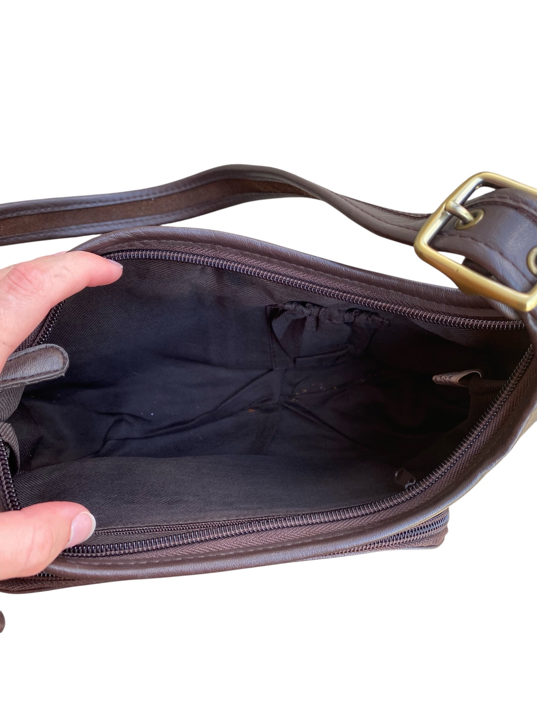 brown pleather shoulder bag