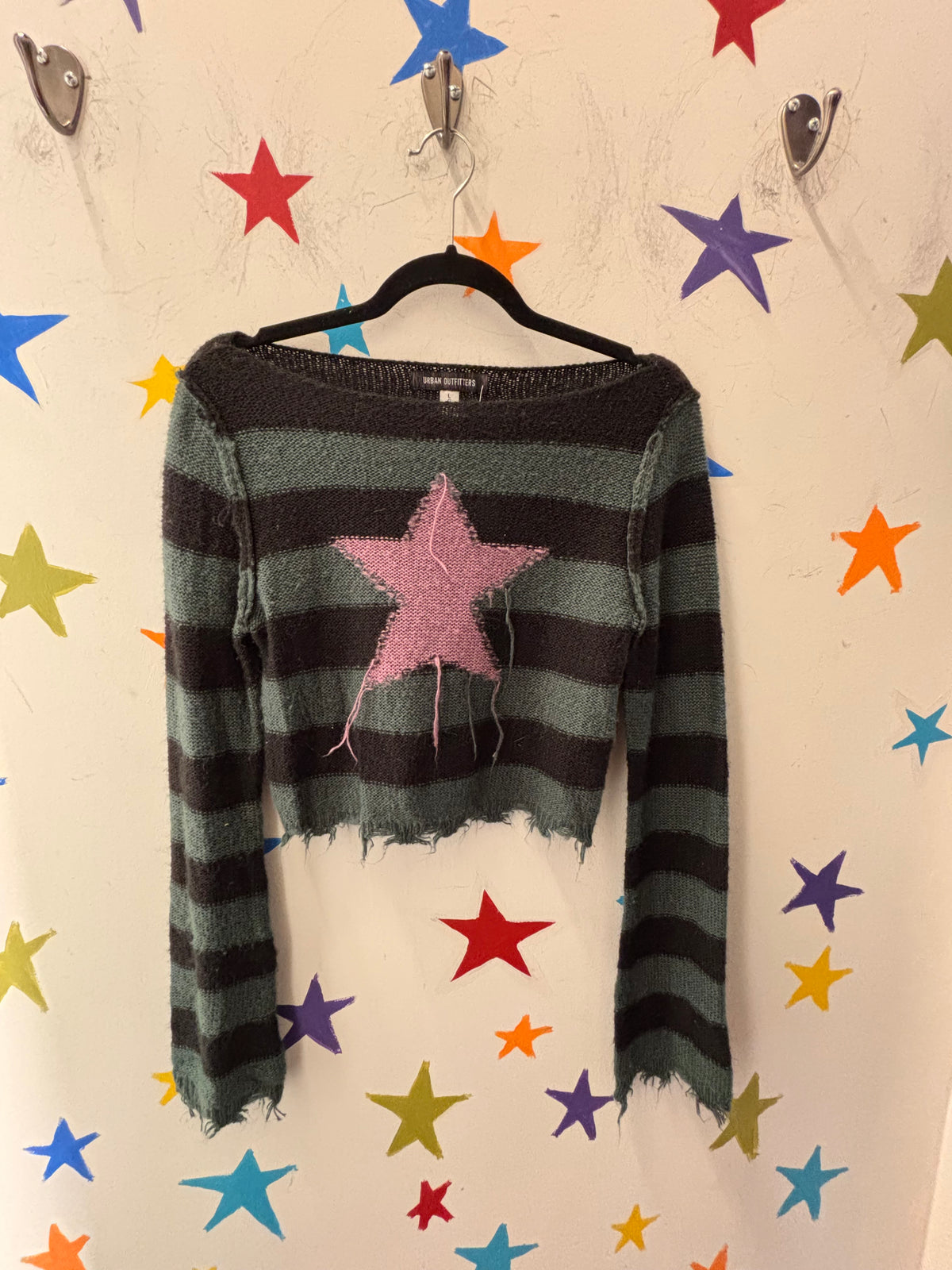 Green/black urban outfitters Striped star sweater, L