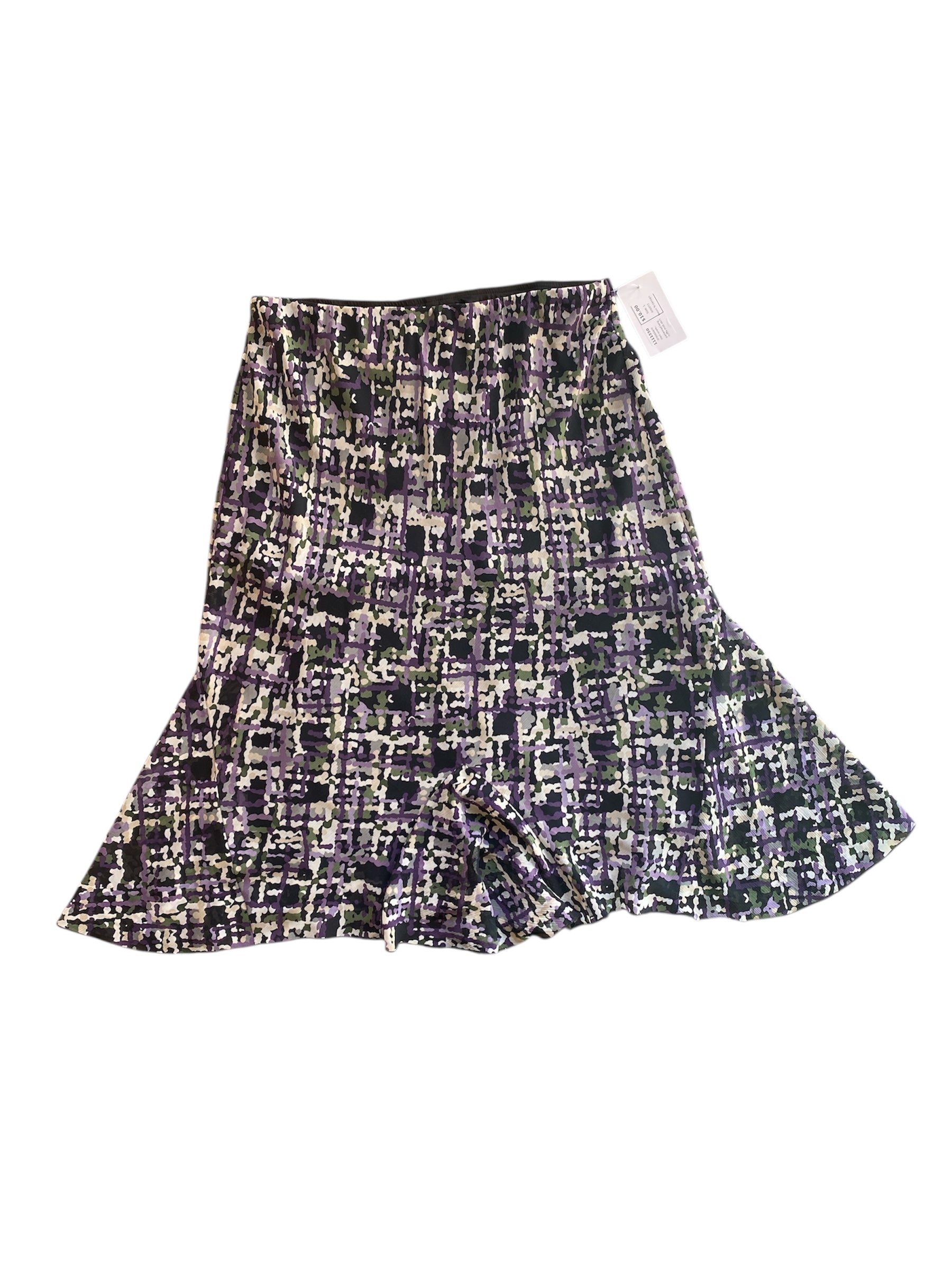 black purple green dressbarn patterned long ruffle midi skirt, L