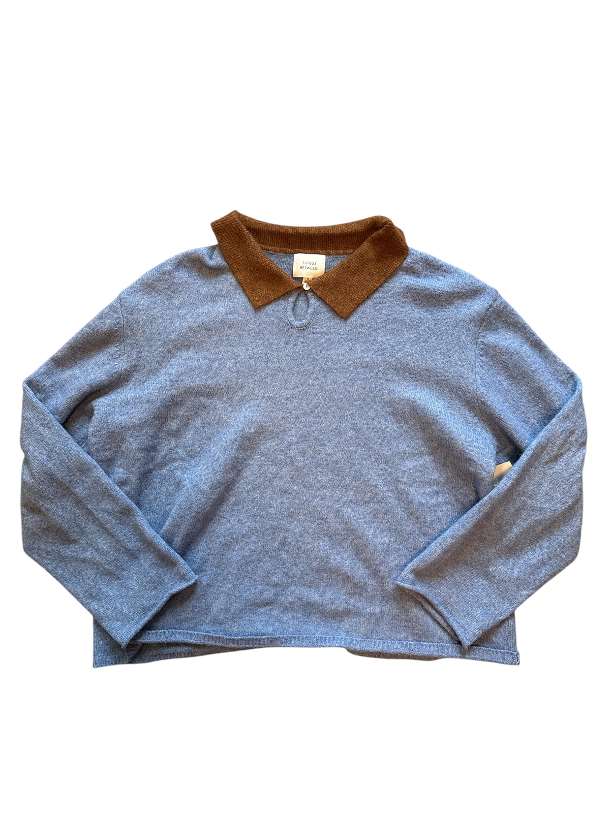 Blue Brown Things Between Two tone collared sweater, M