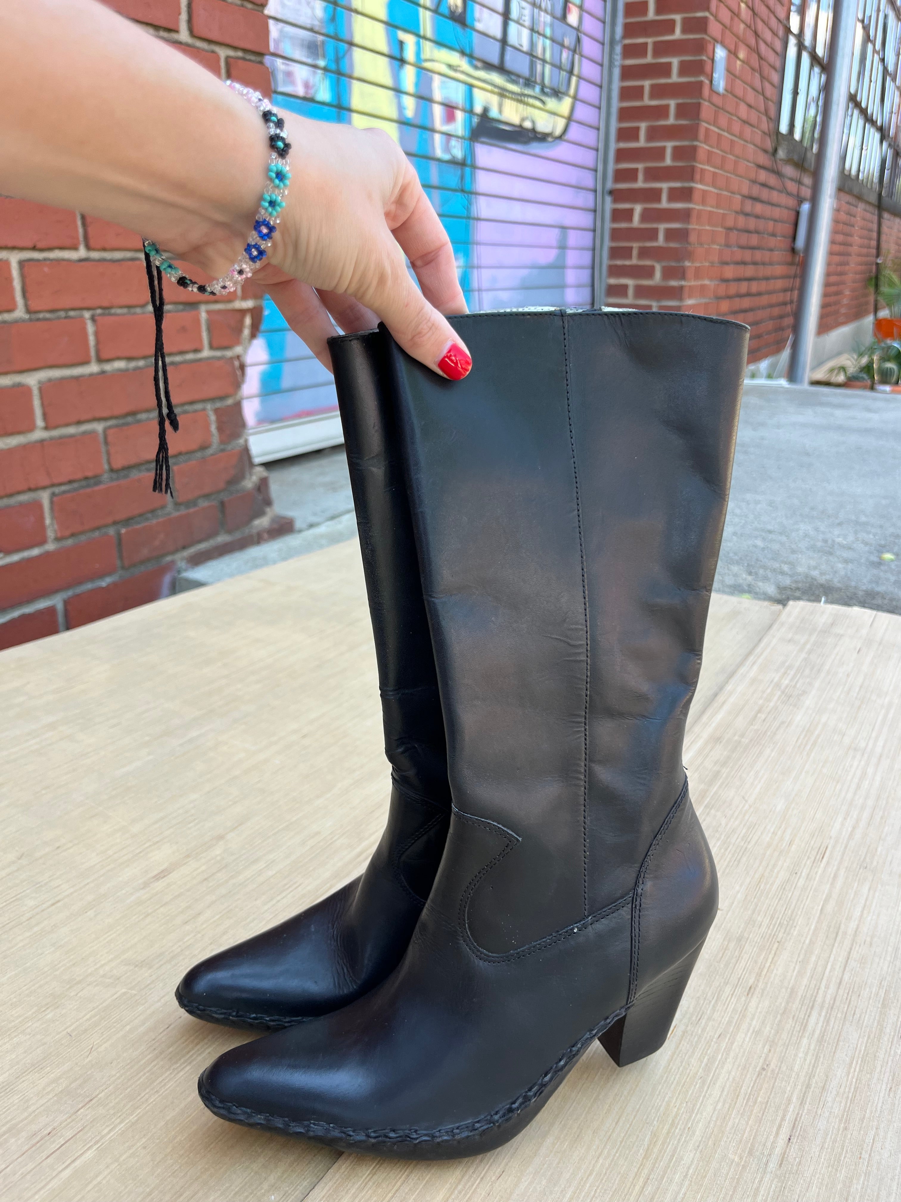 black Frye boots, 6