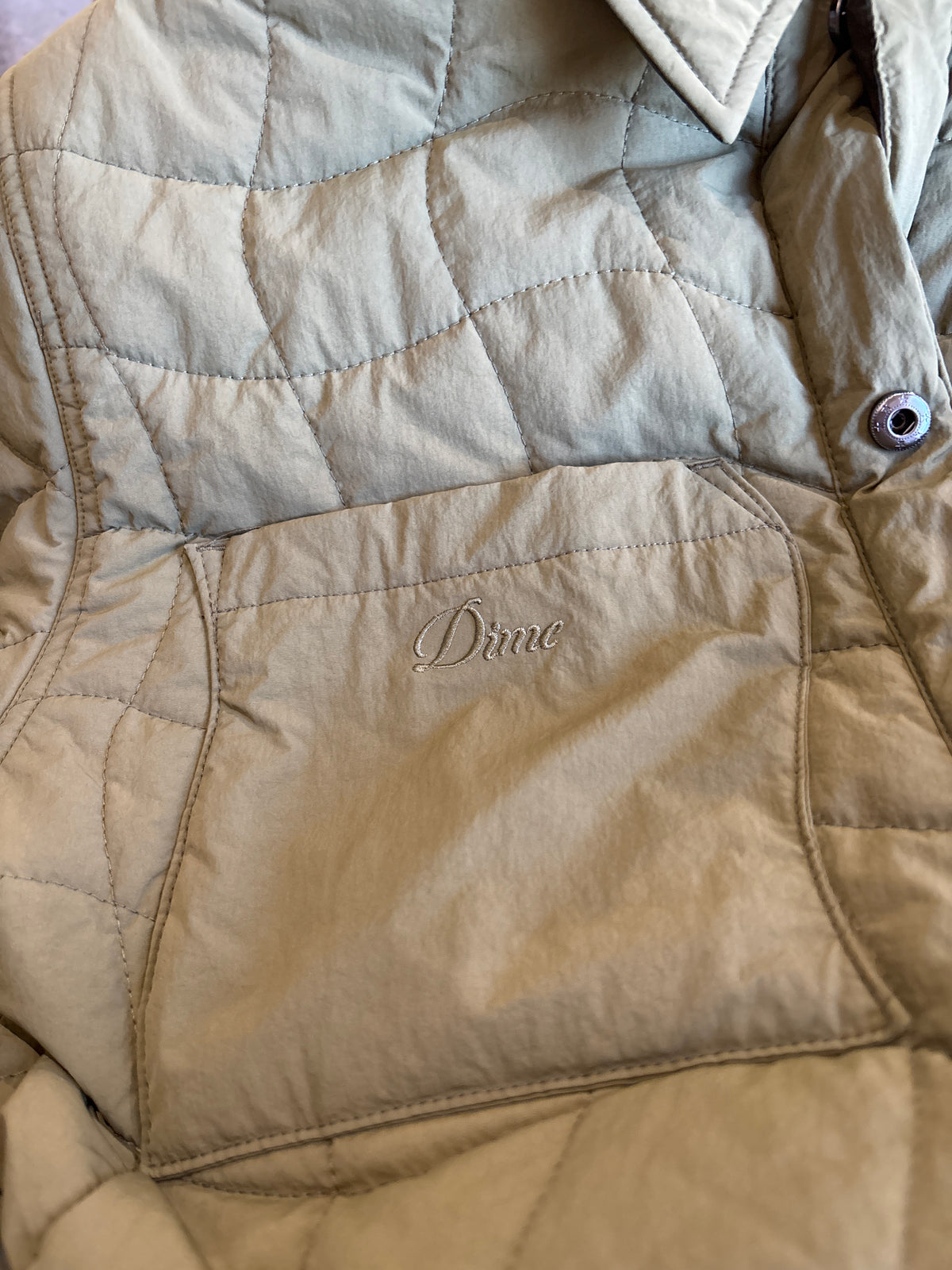 green dime quilted button jacket, s