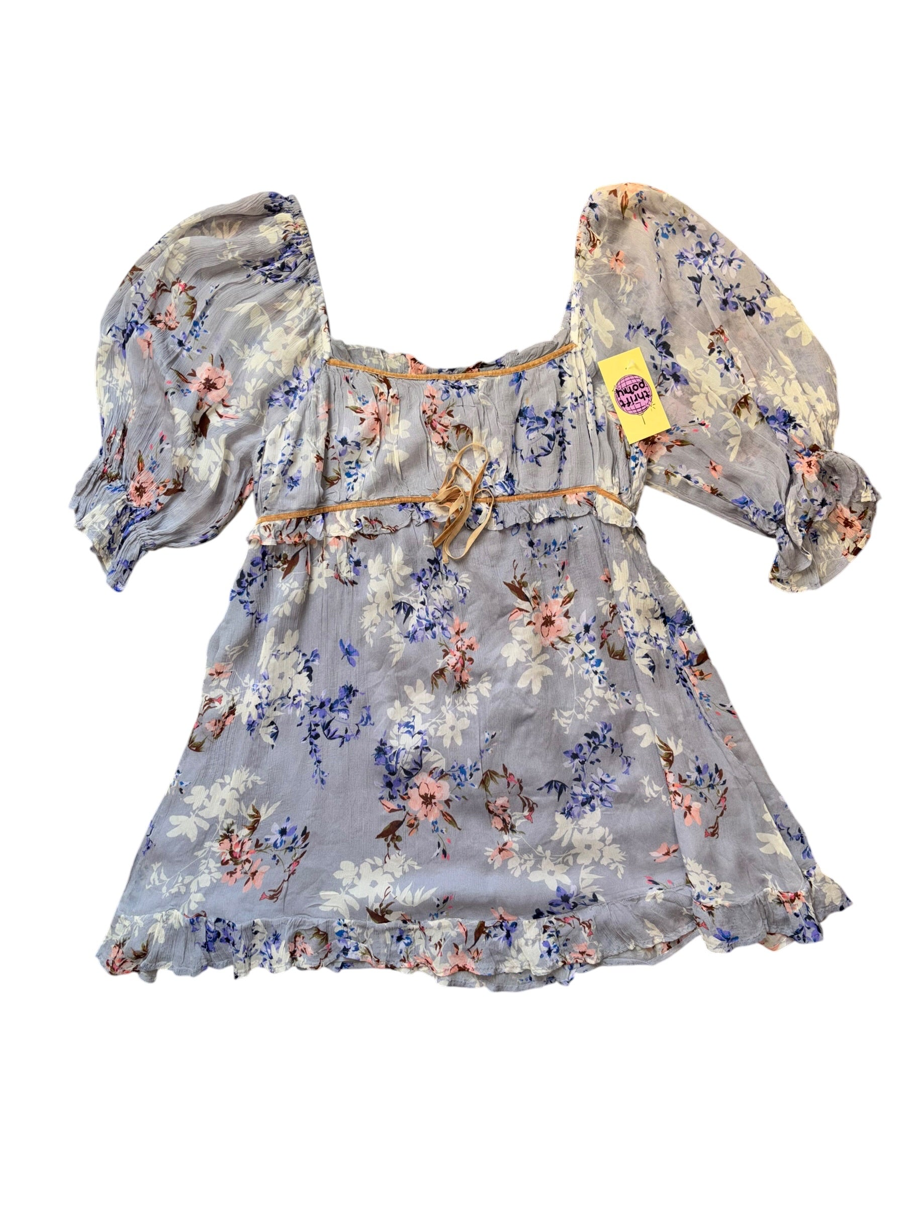 Blue white yellow Free people NWT floral ss mini dress, L