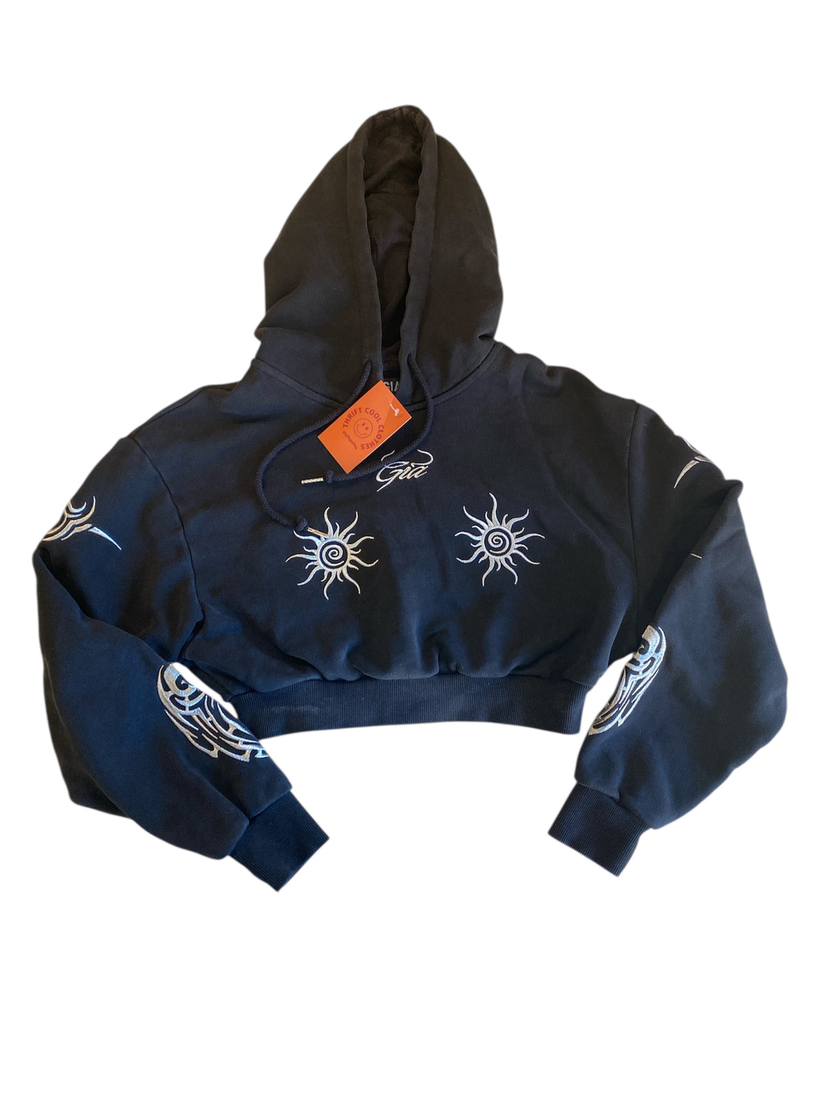 black silver i am gia spirals crop hoodie, xs