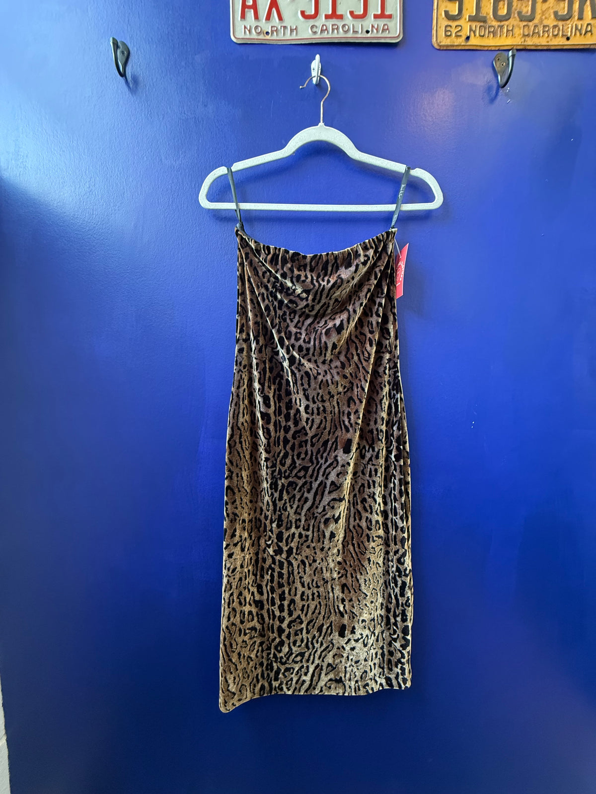 Brown black Nicole miller Velour leopard tube midi dress, M
