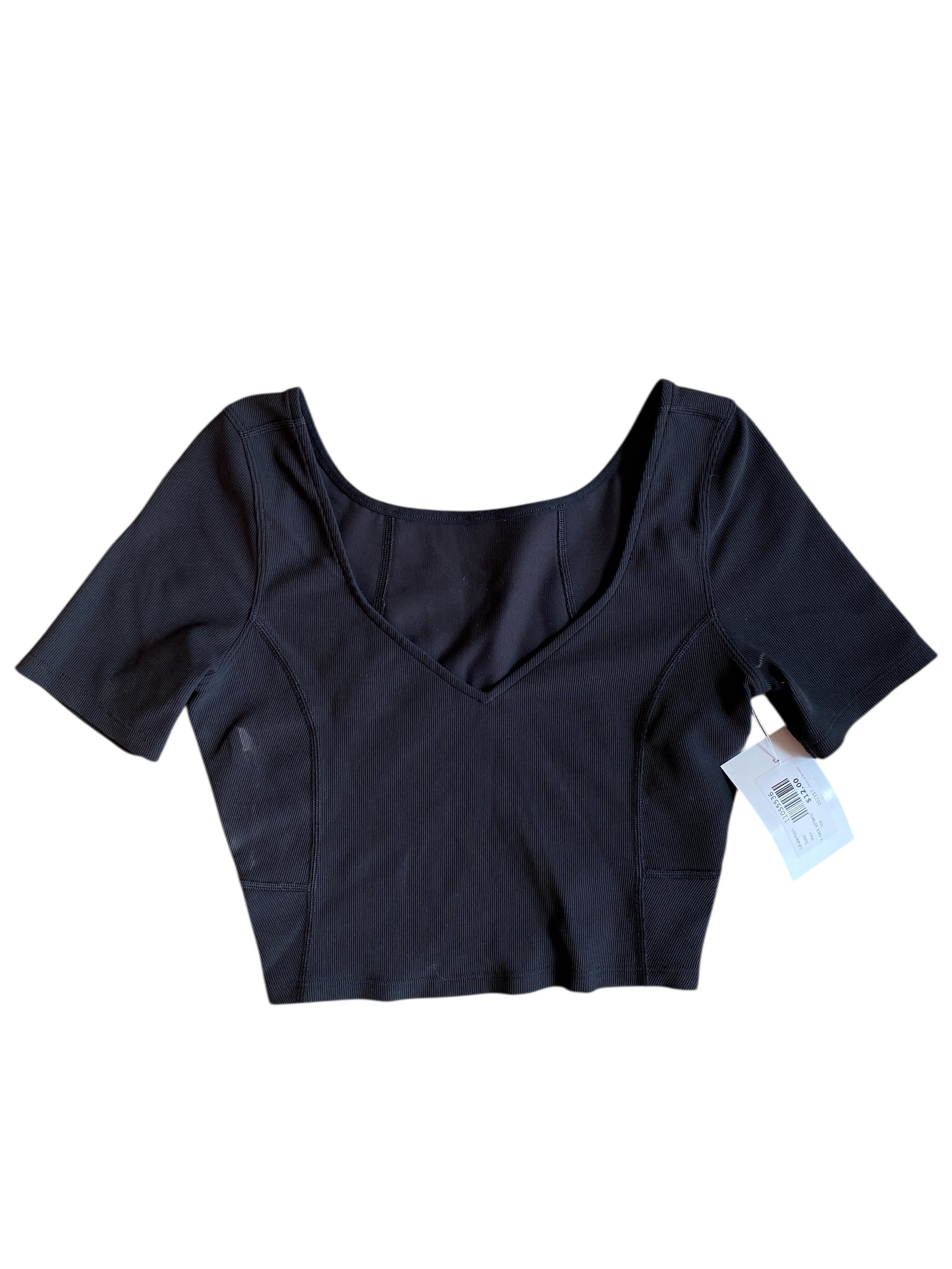 black lululemon v neck athletic top s (stain can be washed out)