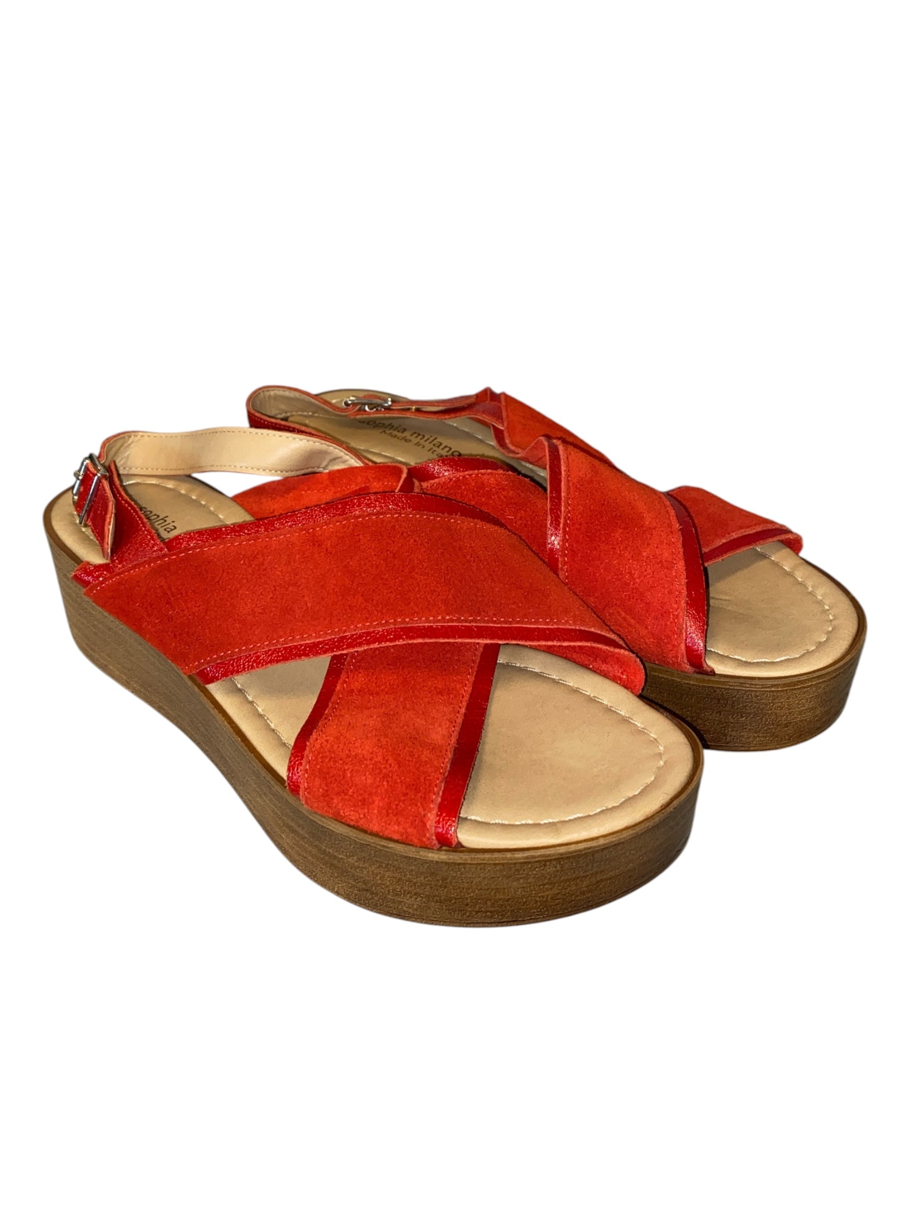 red sophia milano criss cross strap sandals, 39 (fits like 9)
